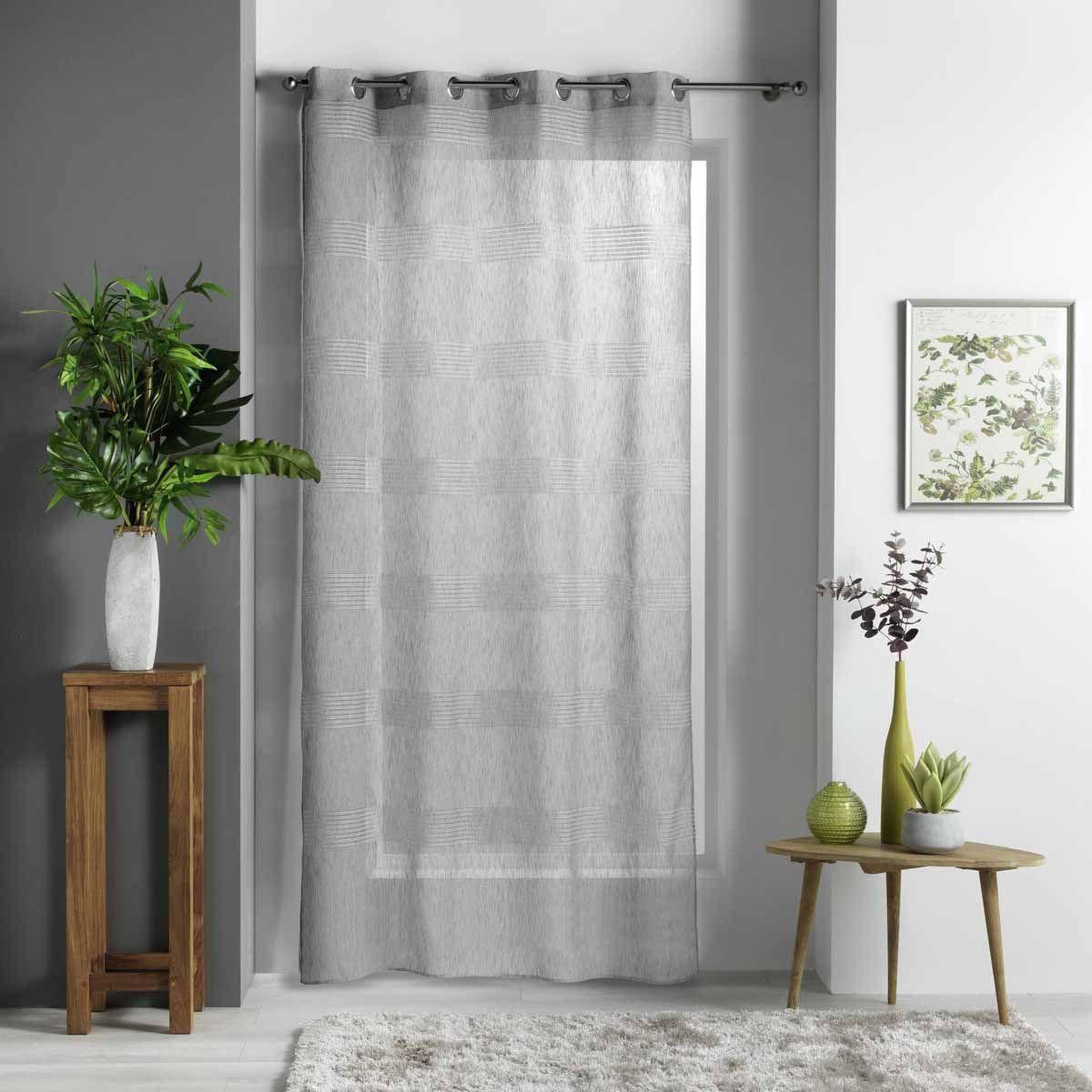 Voir la diapositive 3 : Douceur d'Intérieur Rideau voilage à œillets  ajourela  140x280cm gris