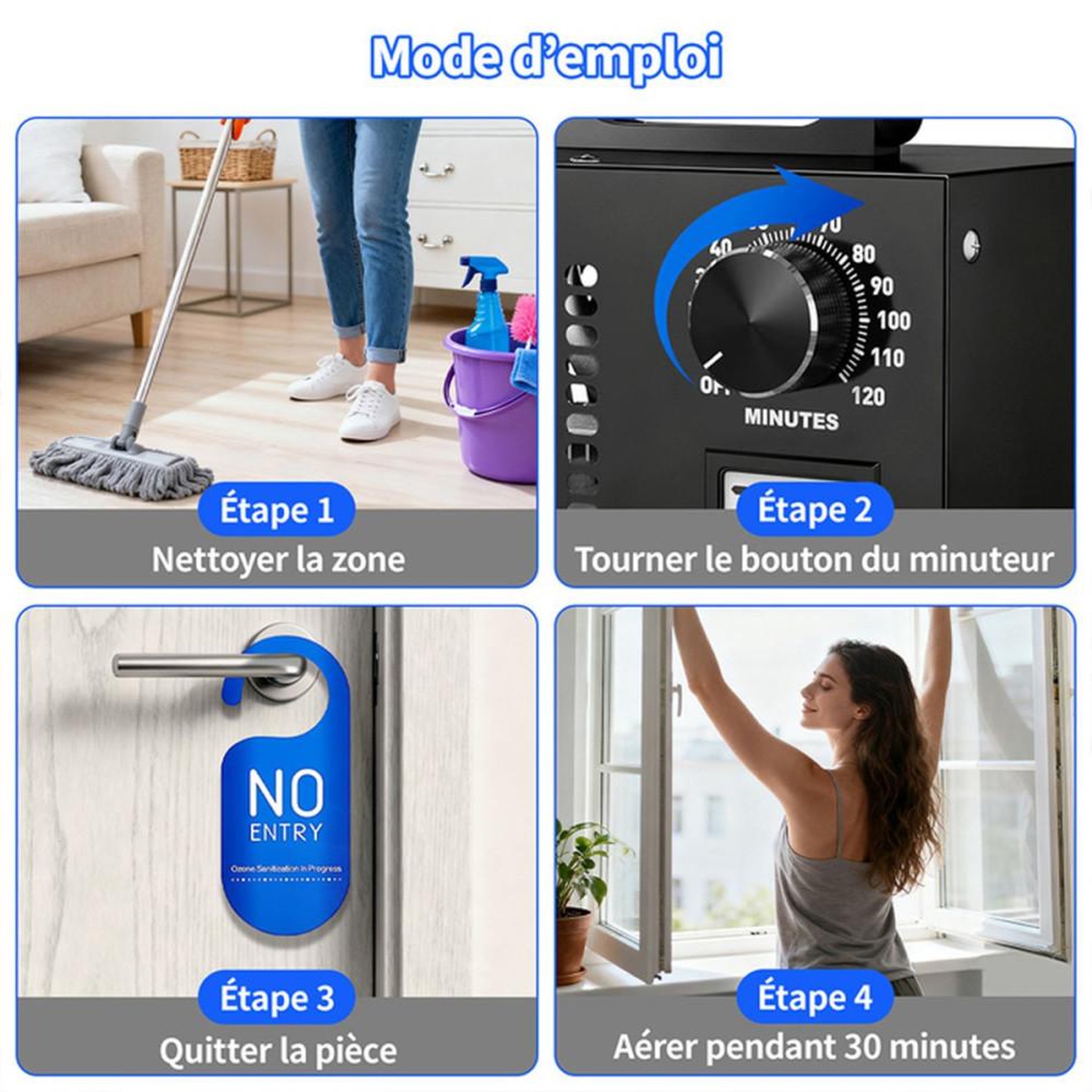 Voir la diapositive 5 : Purificateur d'air avec générateur d'ozone 65 000 mg/h, 300 m², sans filtre, minuteur 120 min, noir