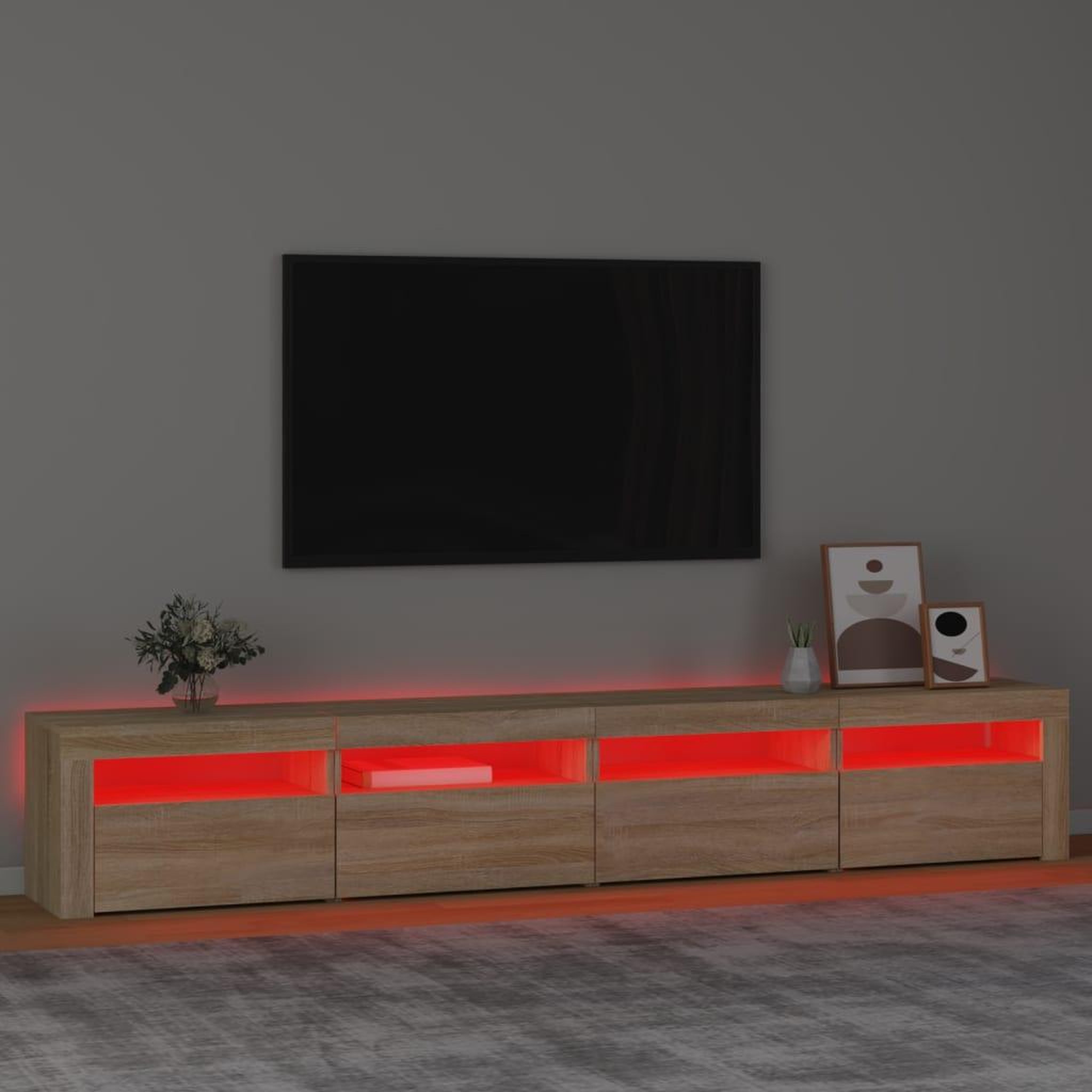Voir la diapositive 5 : VIDAXL Meuble TV avec lumieres LED Chene sonoma 240x35x40 cm