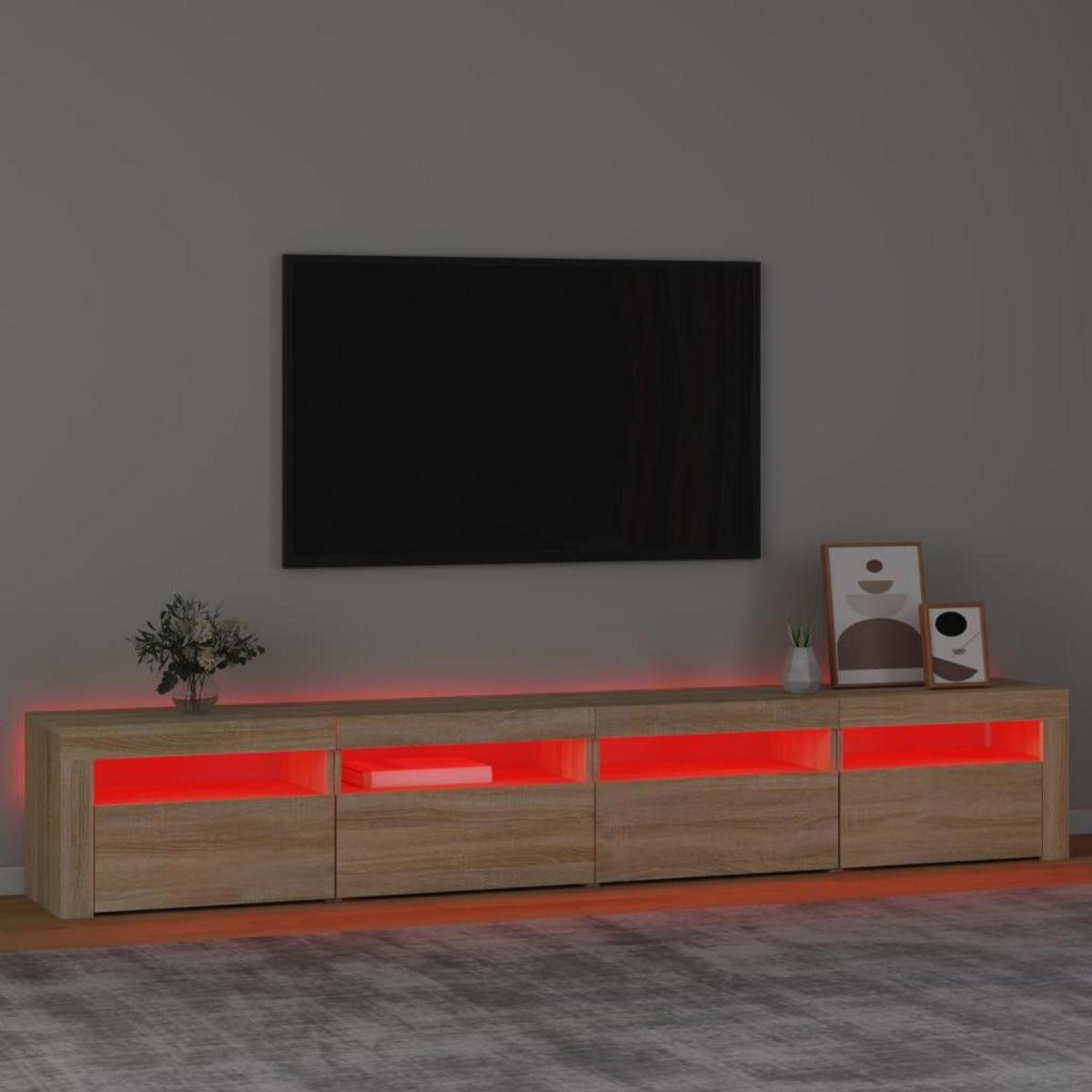 VIDAXL Meuble TV avec lumieres LED Chene sonoma 240x35x40 cm