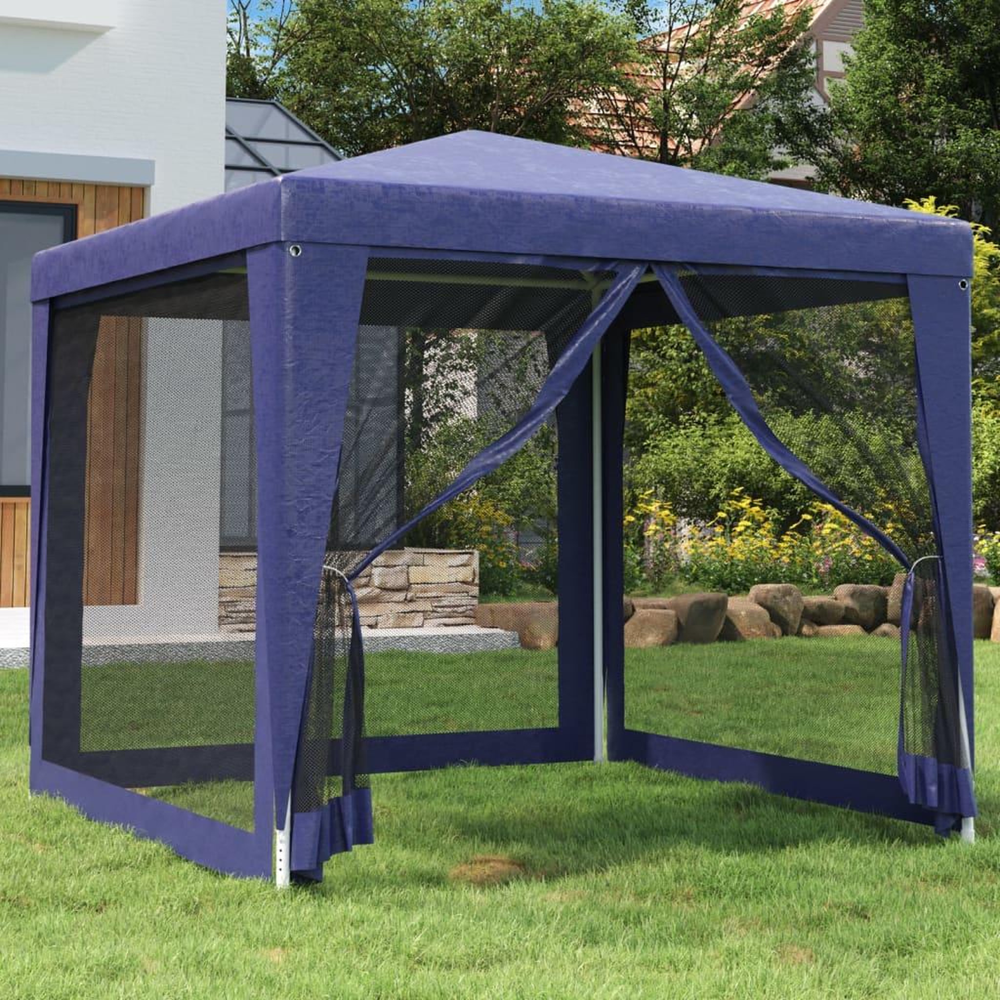 Voir la diapositive 1 : VIDAXL Tente de fete avec 4 parois laterales en maille Bleu 2,5x2,5 m