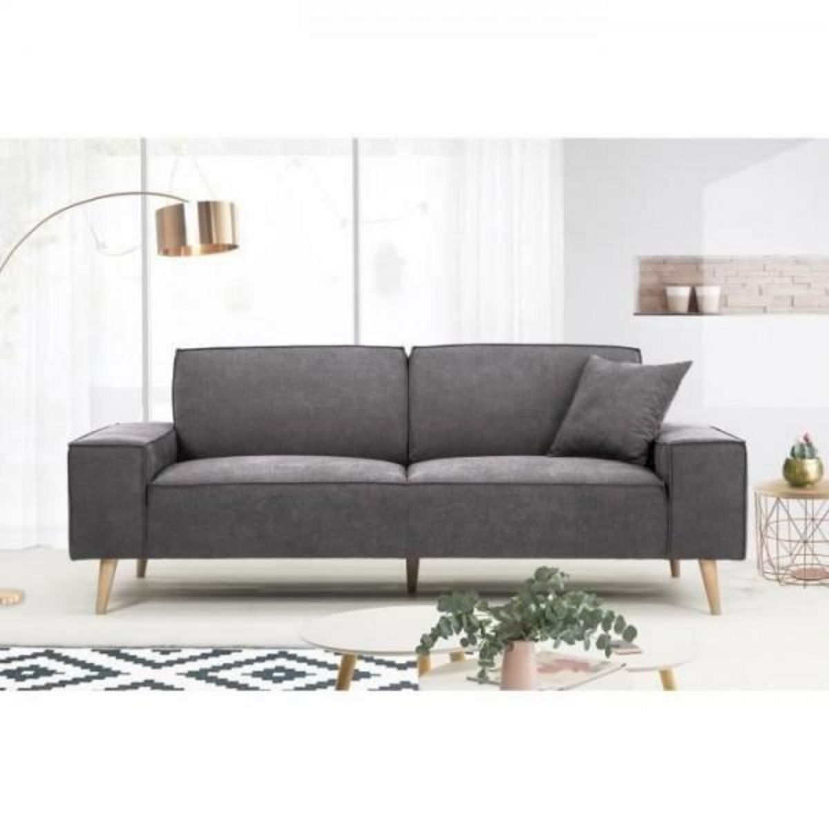 MARKET24 Hexagone - Canapé droit 3 places - Tissu Gris - L 216 x P 90 x H 80 cm - Gustave