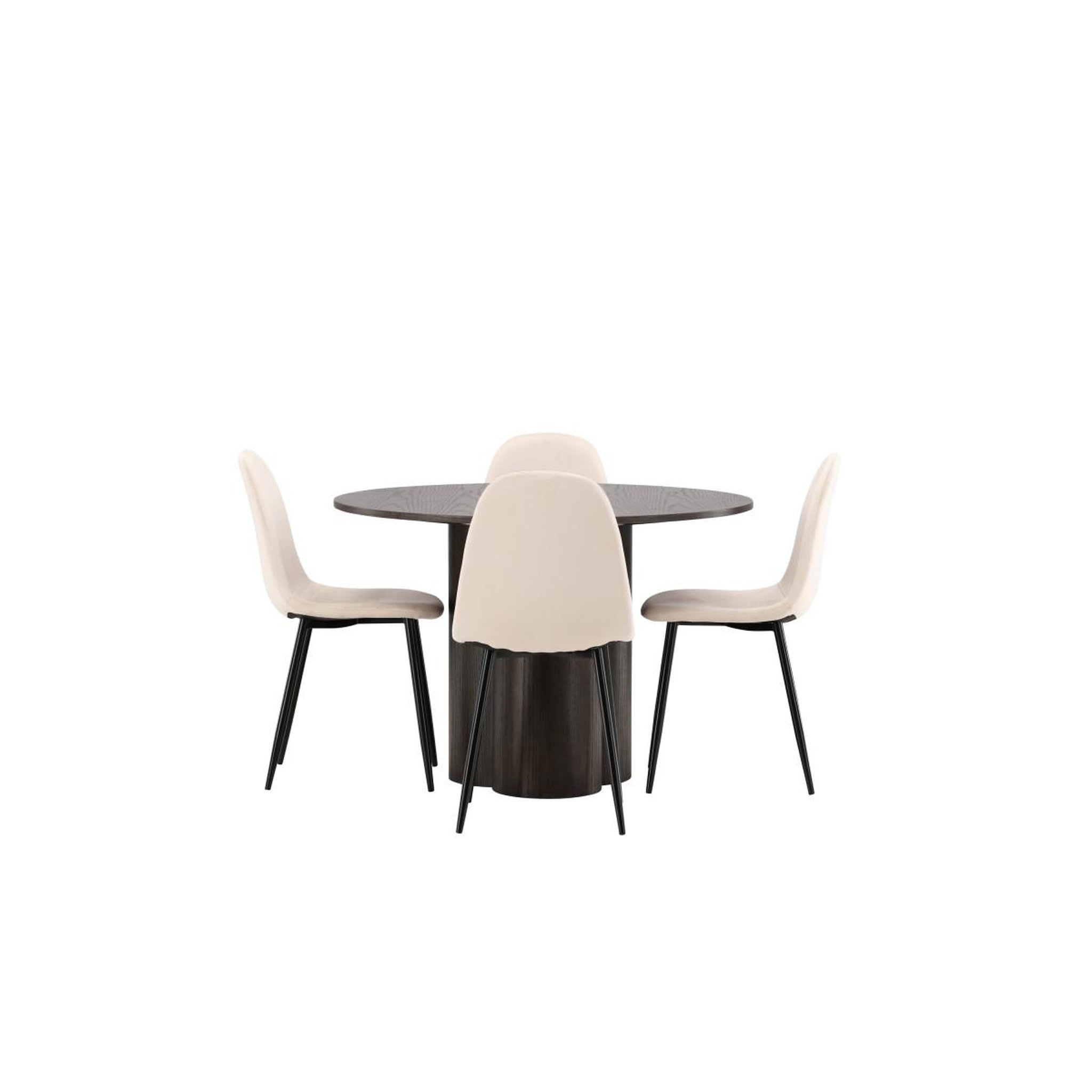 Voir la diapositive 2 : Paris Prix Ensemble table à manger & 4 chaises en velours  olivia & polar  110cm moka & beige