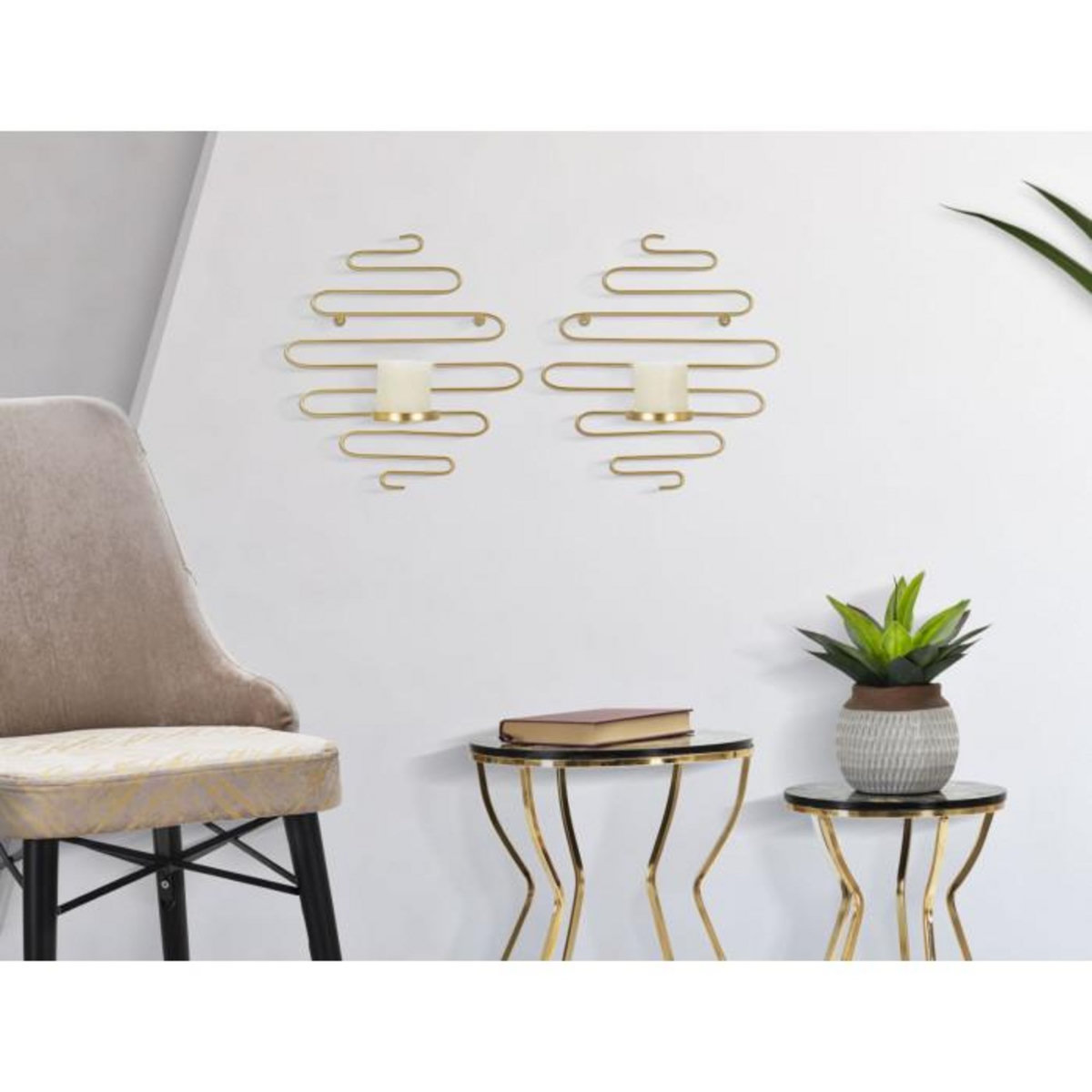 Paris Prix Lot de 2 Bougeoirs Muraux en Métal  Alid  34cm Or