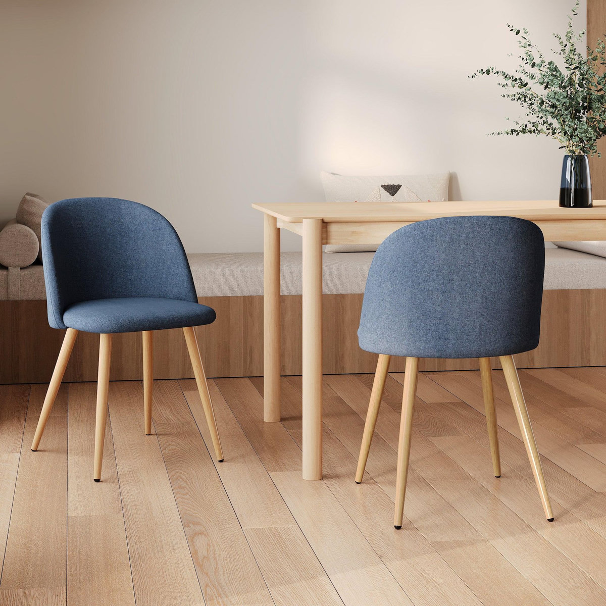 Rendez vous déco Lot de 2 chaises en tissu bleu et pieds en métal effet bois - Cozy