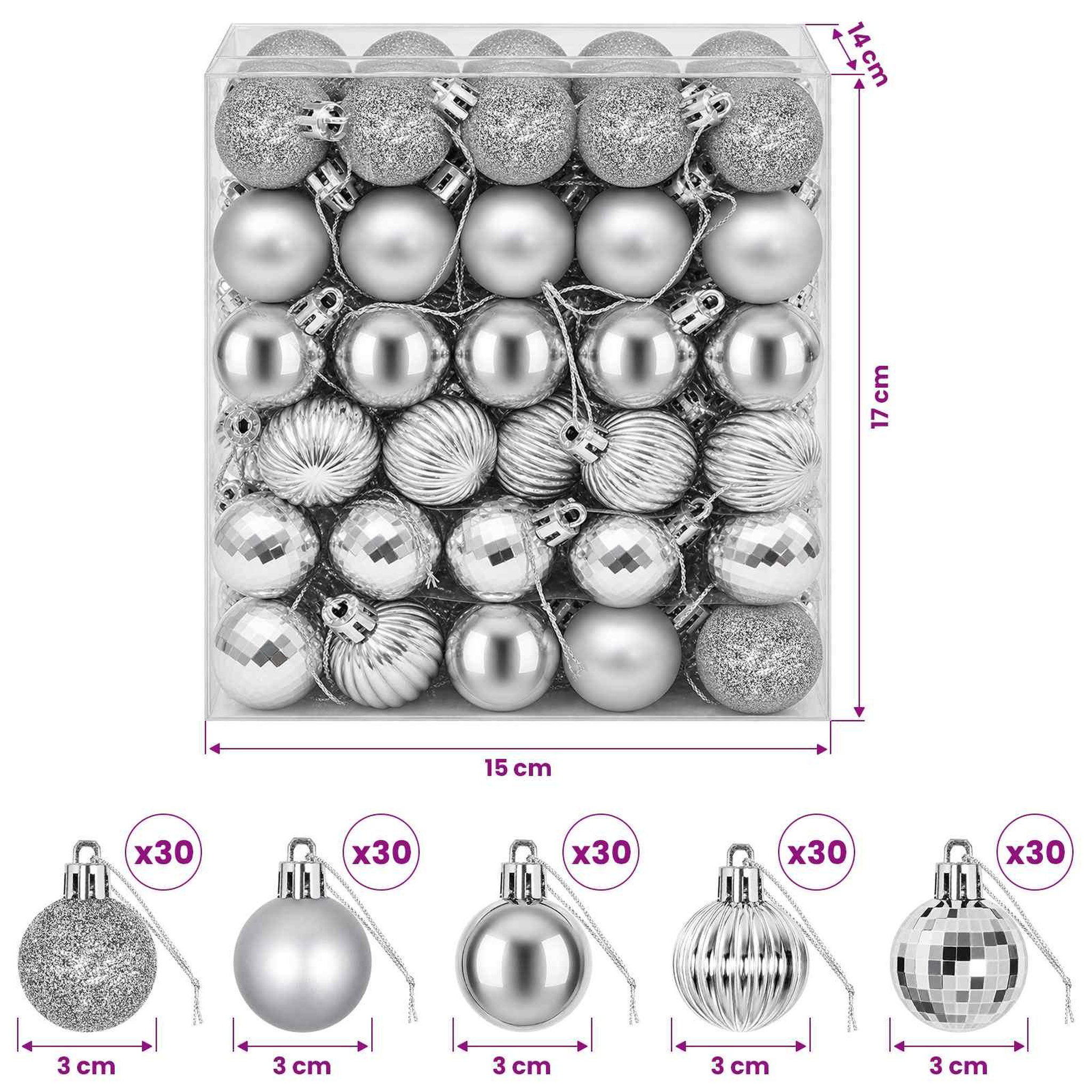 Voir la diapositive 3 : VIDAXL Ensemble de boules de Noël 150 pc Argente Diam. 3 cm