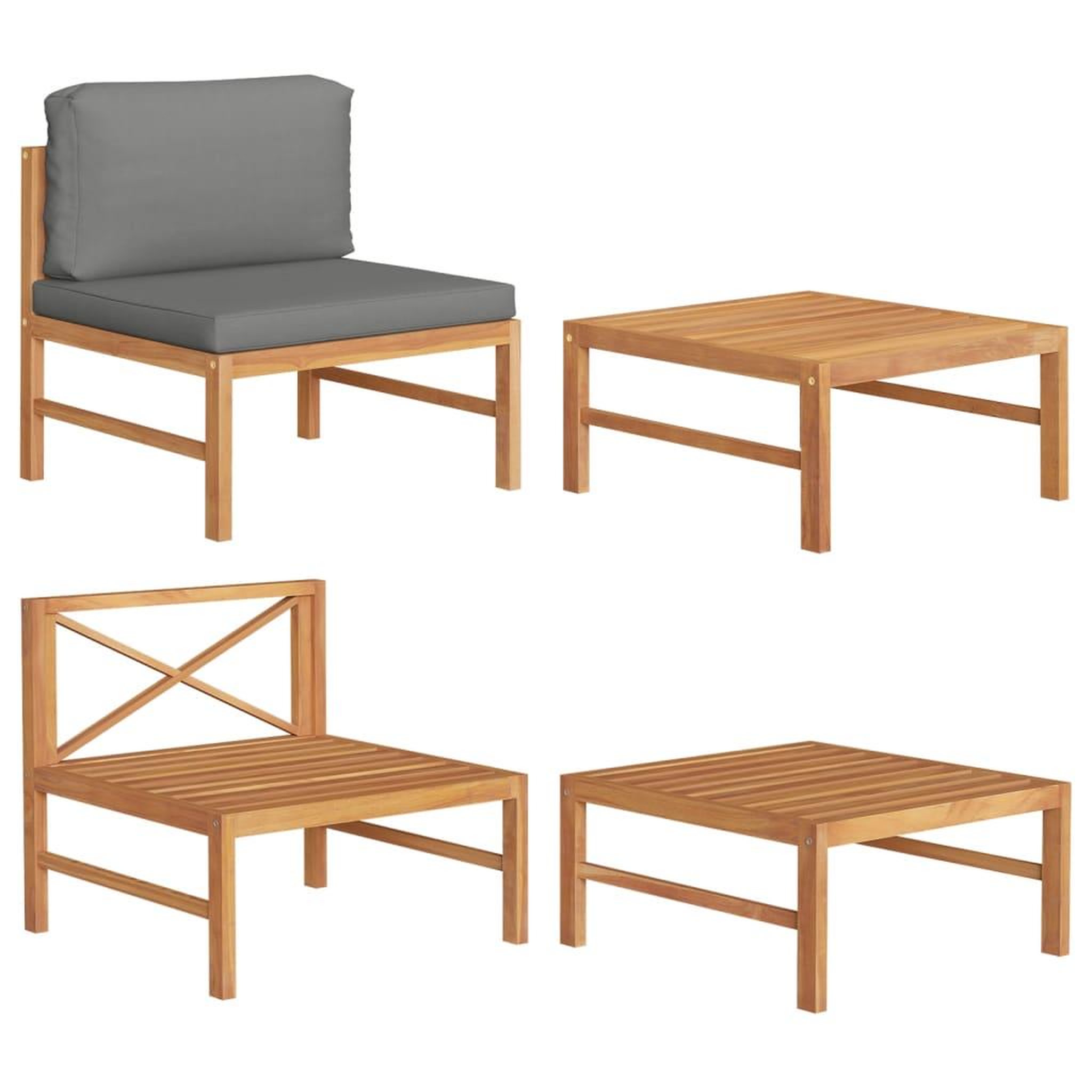 Voir la diapositive 1 : VIDAXL Salon de jardin 2 pcs avec coussins gris fonce Bois de teck
