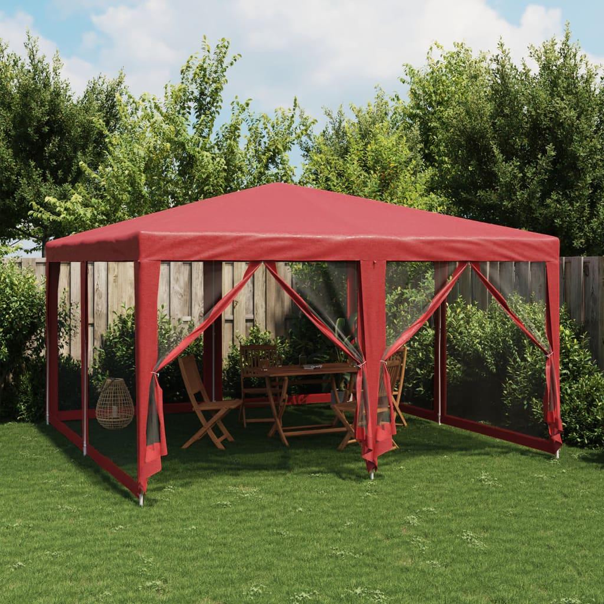 VIDAXL Tente de fete avec 8 parois laterales en maille rouge 4x4m PEHD
