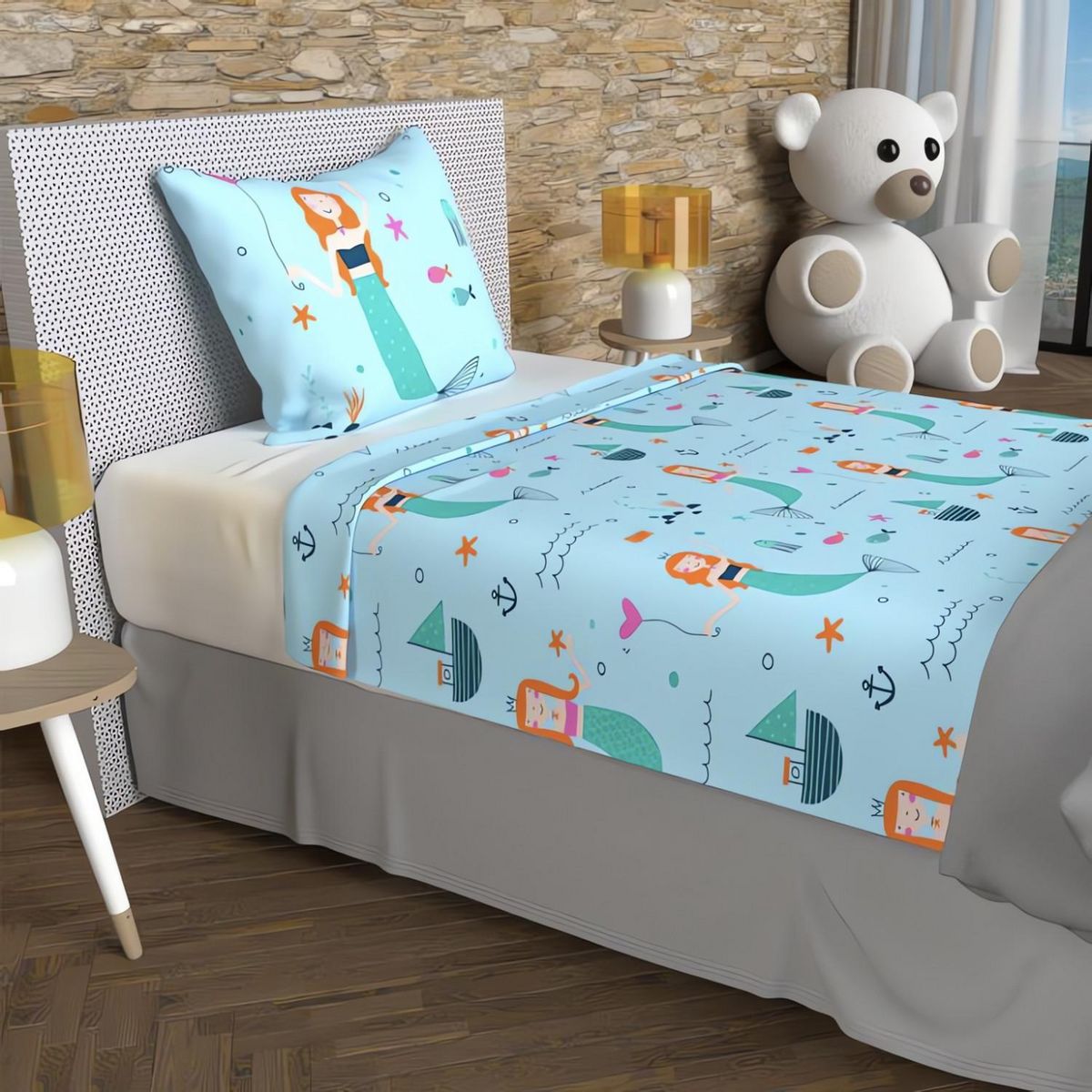 SOLEIL D'OCRE Parure de draps 180x290 cm SIRENES, 100% coton 57 fils/cm2, par Soleil d'Ocre