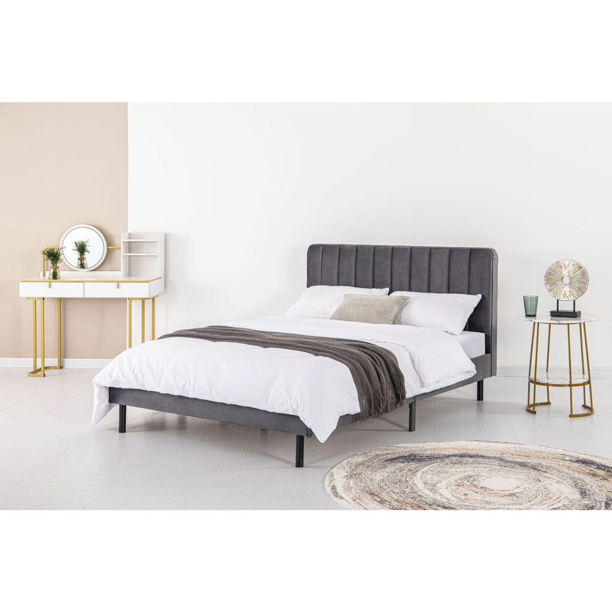 CONCEPT USINE Lit 160x200 cm en velours gris OXFORD