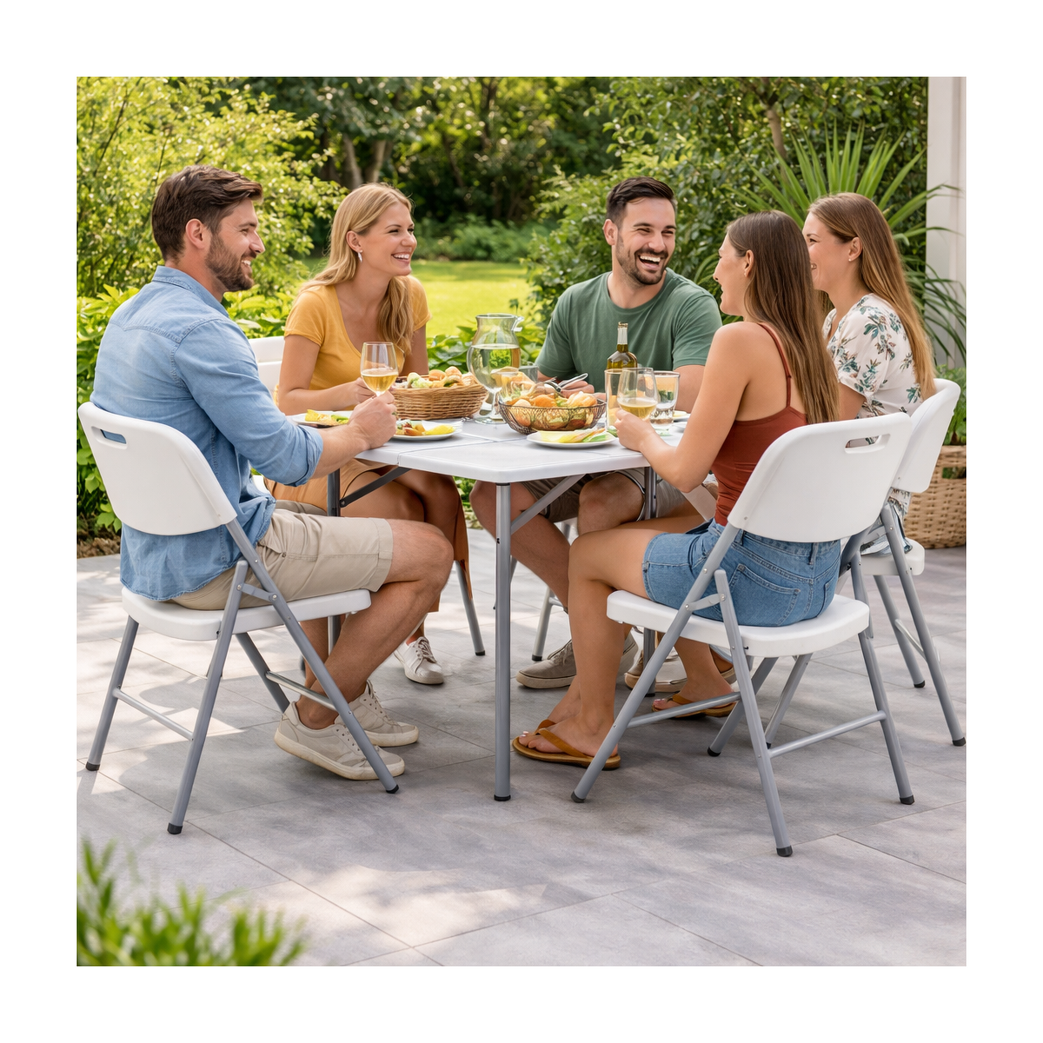 Voir la diapositive 4 : KZ GARDEN Lot de 4 chaises pliantes blanches plastique renforcé chaise d'appoint intérieur/extérieur jardin réception kzgarden