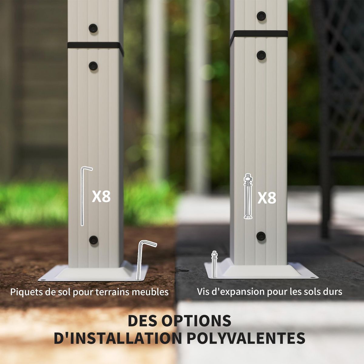 OUTSUNNY Pergola coulissante rétractable 3 x 4 m aluminium blanc toile UPF30+ kaki