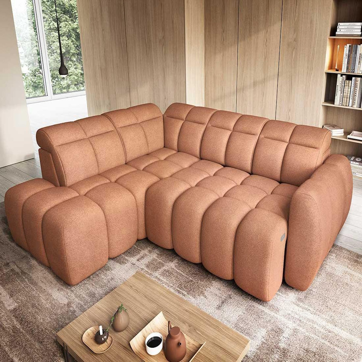 BEST MOBILIER Basile - canapé d'angle gauche 4 places assise extensible électrique avec coffre en tissu texturé