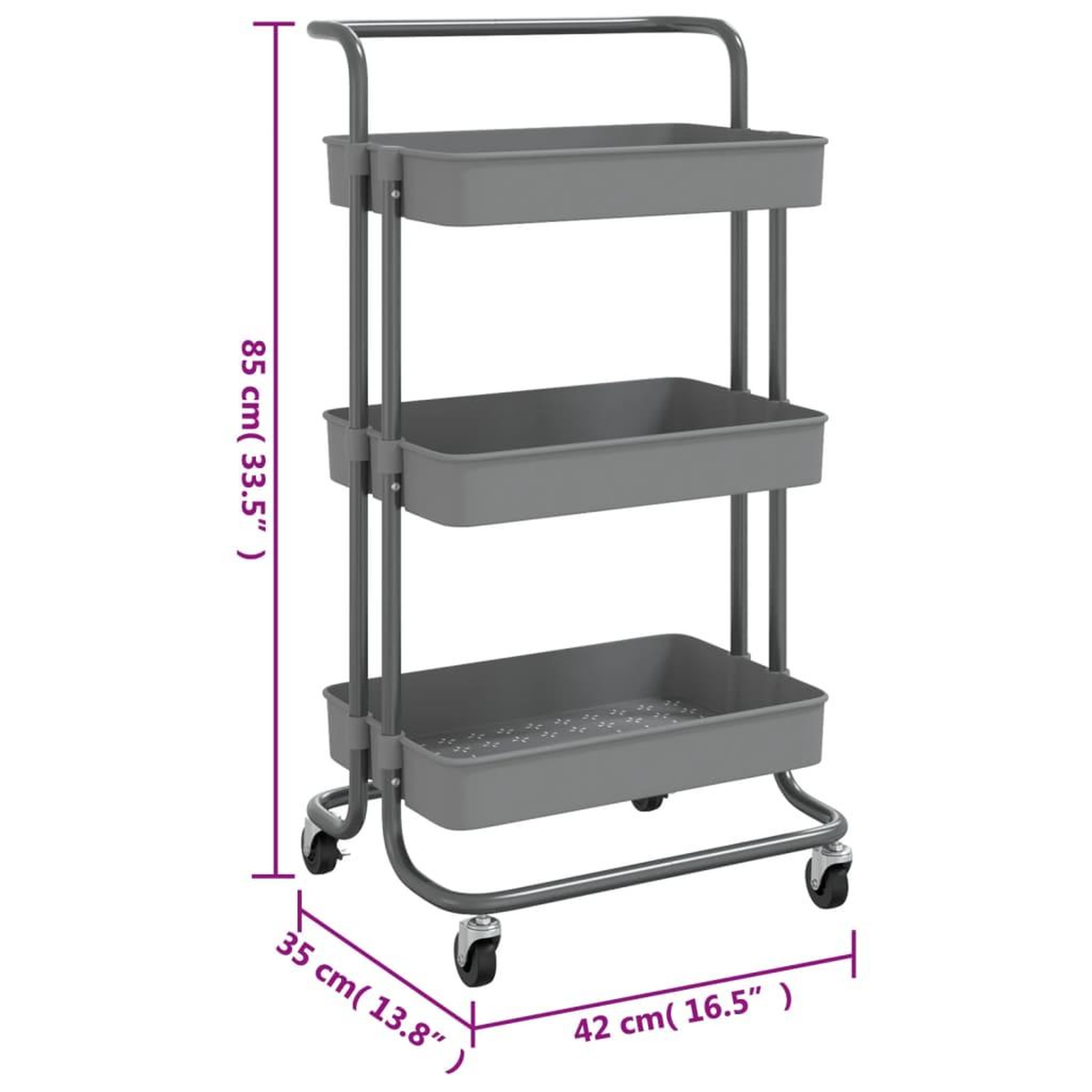 Voir la diapositive 6 : VIDAXL Chariot de cuisine 3 niveaux Gris 42x35x85 cm Fer et ABS