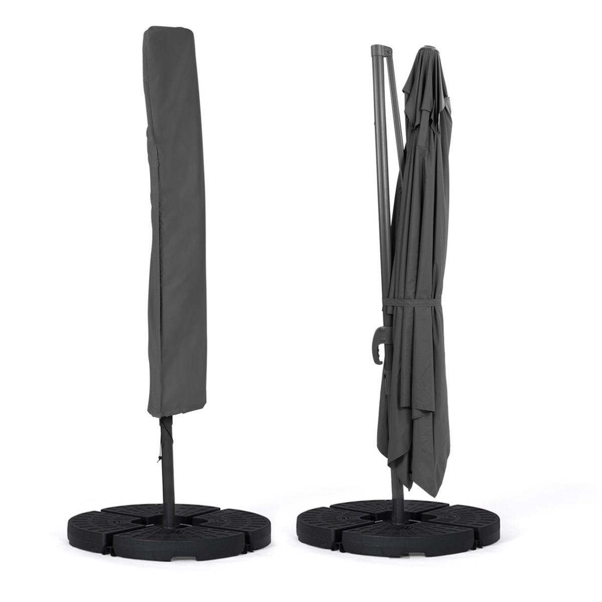 ID MARKET Parasol déporté inclinable rotatif 360 CALVI gris 3x4 M avec 4 dalles et housse