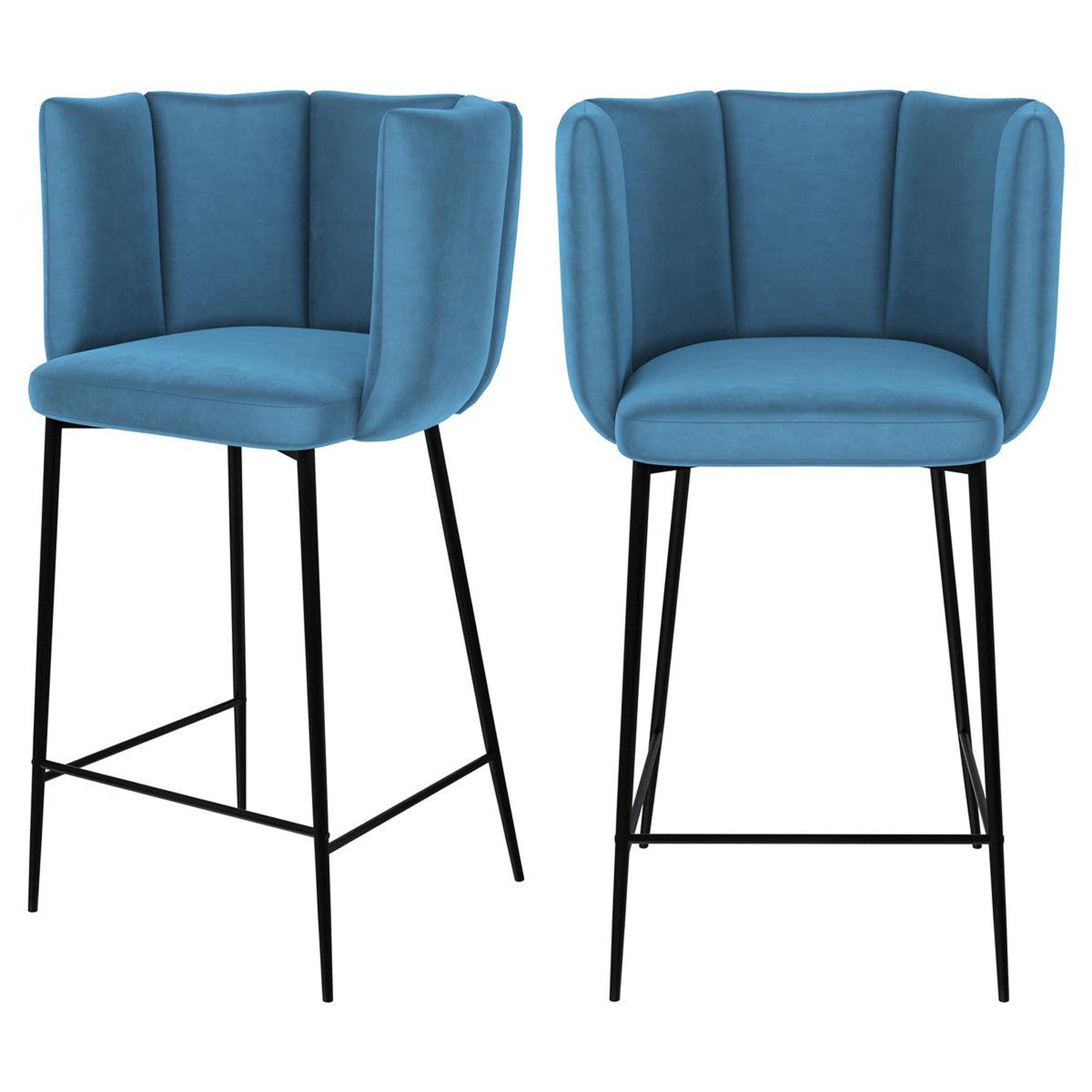 MAISON PAVANE Lot de 2 chaises pour îlot central 67 cm en velours bleu-rosy