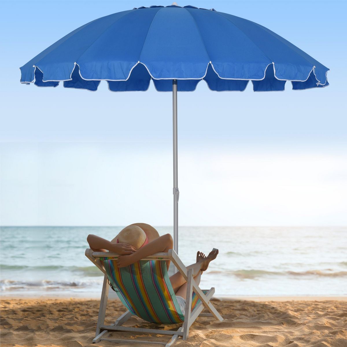 OUTSUNNY Parasol inclinable rond Ø 220 cm tissu polyester haute densité anti-UV mât démontable alu sac de transport inclus bleu