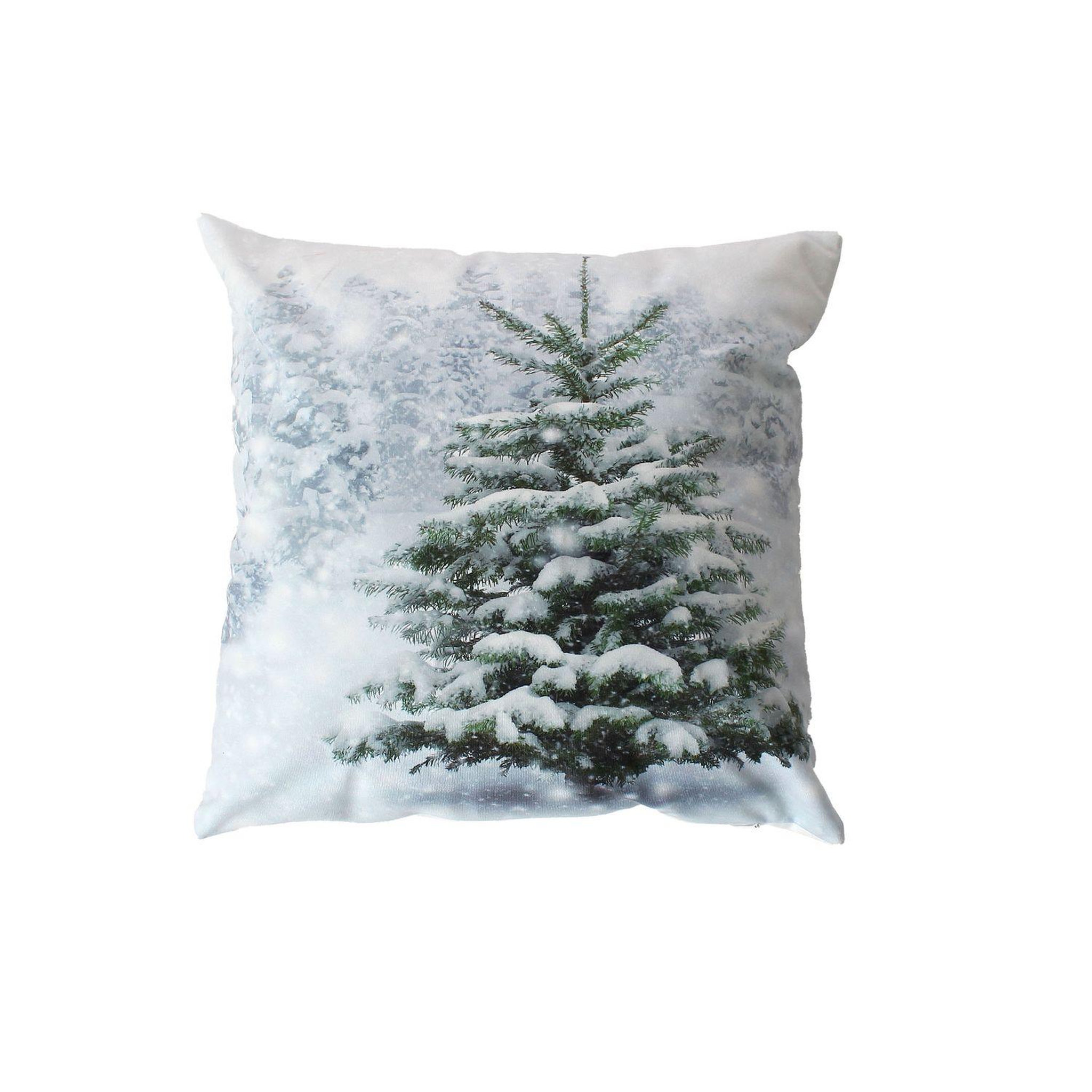 Voir la diapositive 3 : TOILINUX Coussin carré lumineux en velours imprimé sapin - 40 x 40 cm