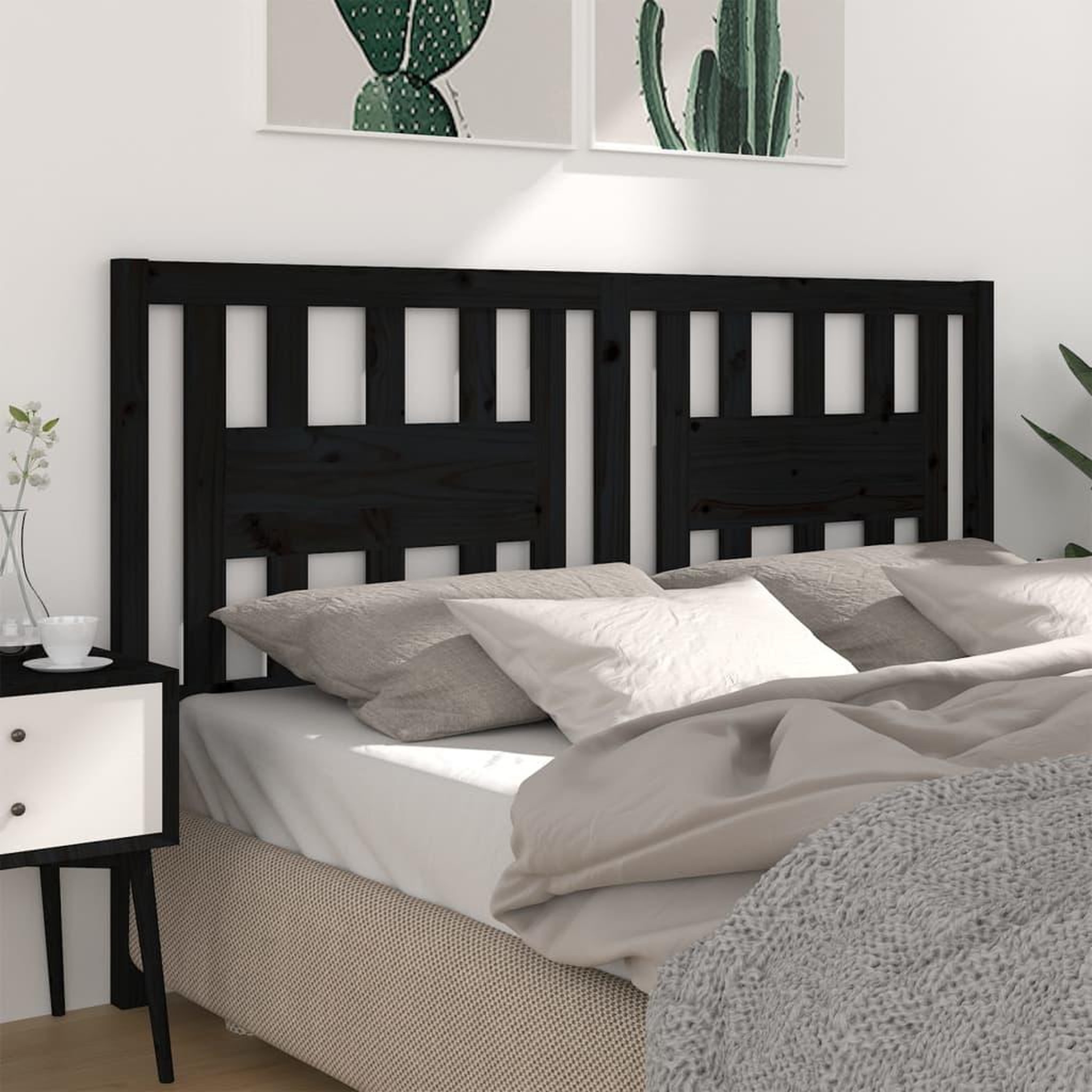 Voir la diapositive 1 : VIDAXL Tete de lit Noir 206x4x100 cm Bois massif de pin