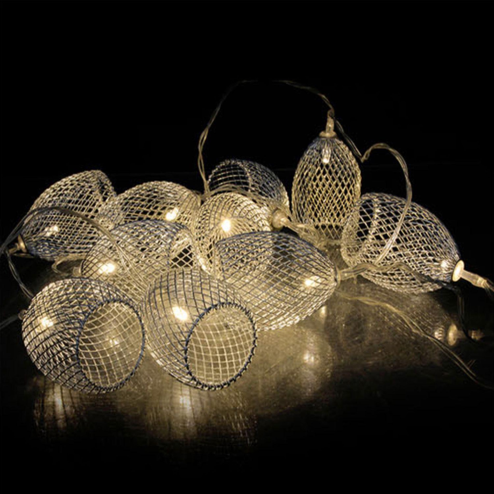 Voir la diapositive 2 : The Home Deco Factory Guirlande lumineuse en métal 10 led cage - l. 175 cm - argent