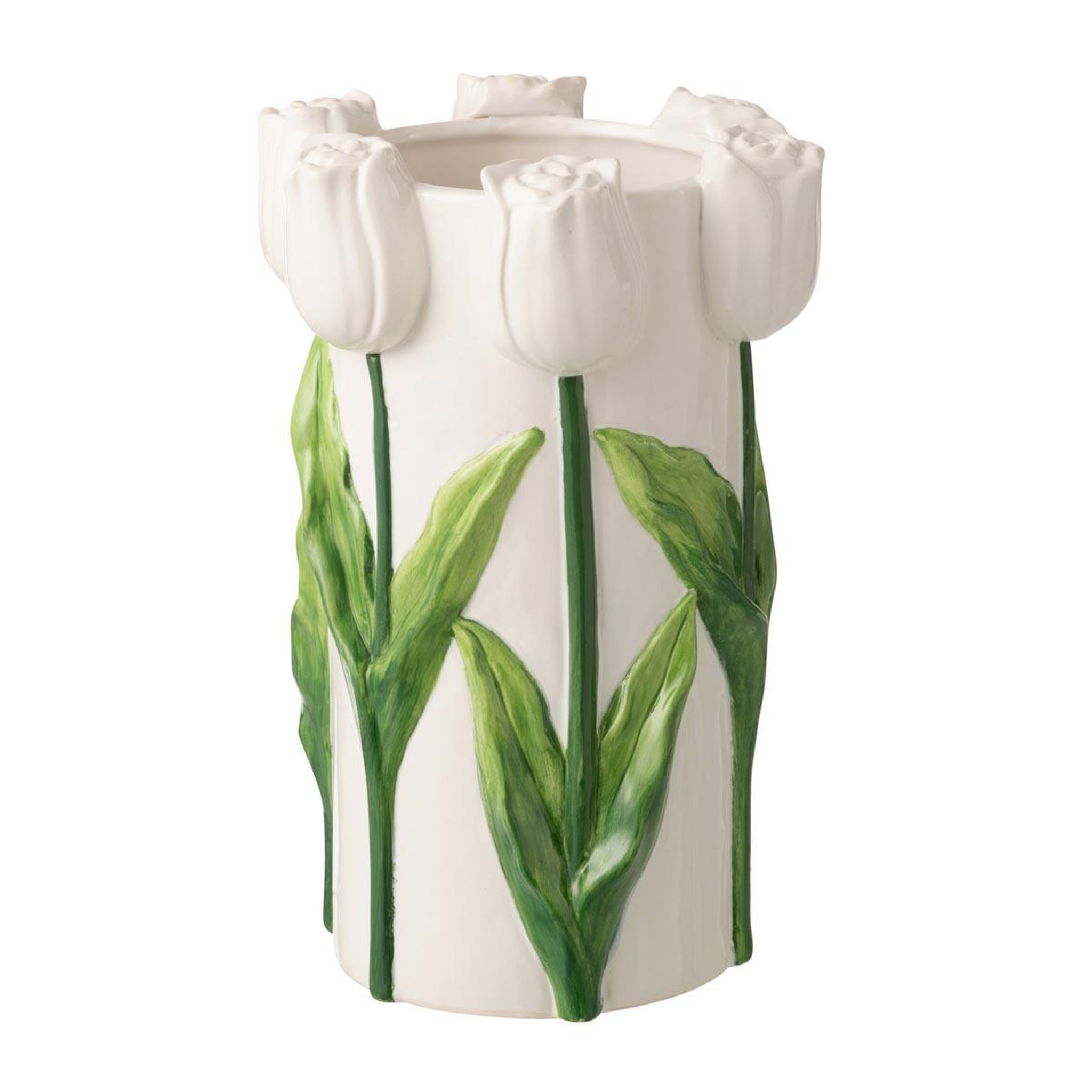 J-LINE Vase tulipes en céramique  bulbe  36cm blanc & vert