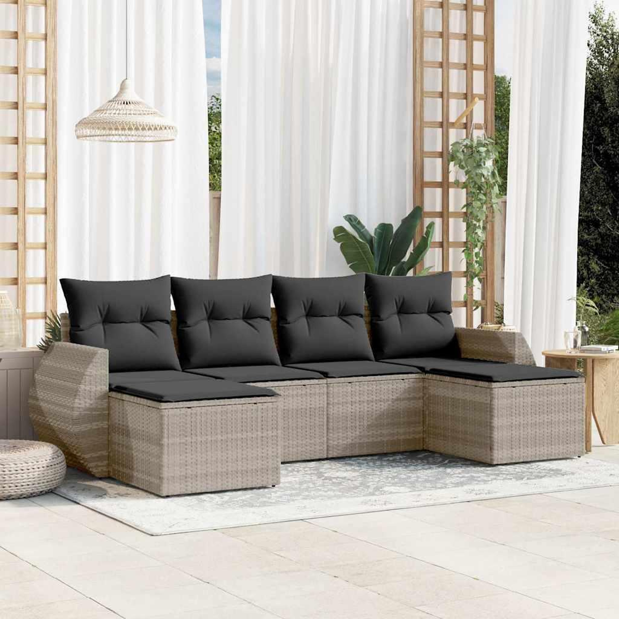 VIDAXL Salon de jardin 6 pcs avec coussins gris clair resine tressee