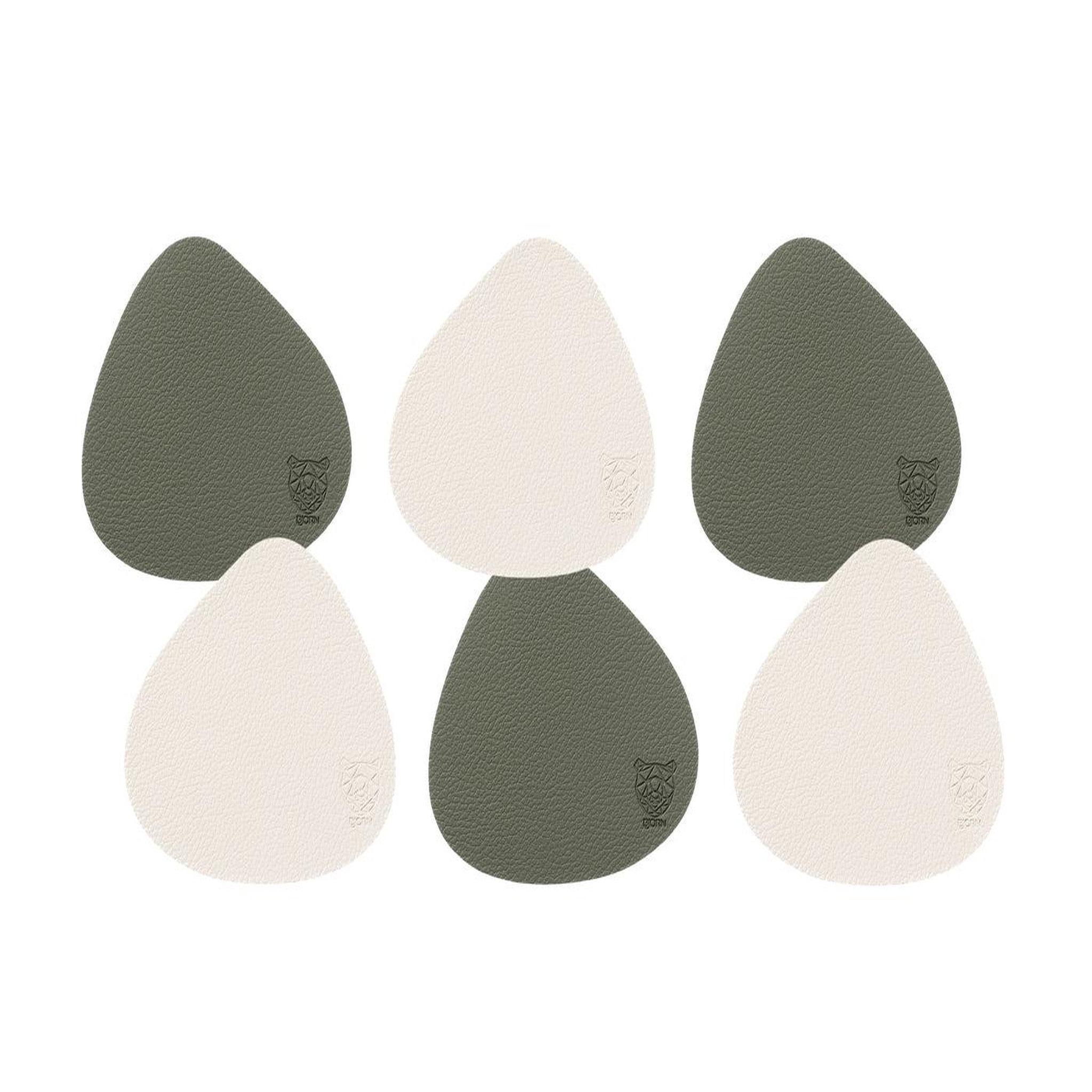 BJORN Sous-verre curve réversible - 6 pièces - Cuir recyclé blanc crème et vert de gris