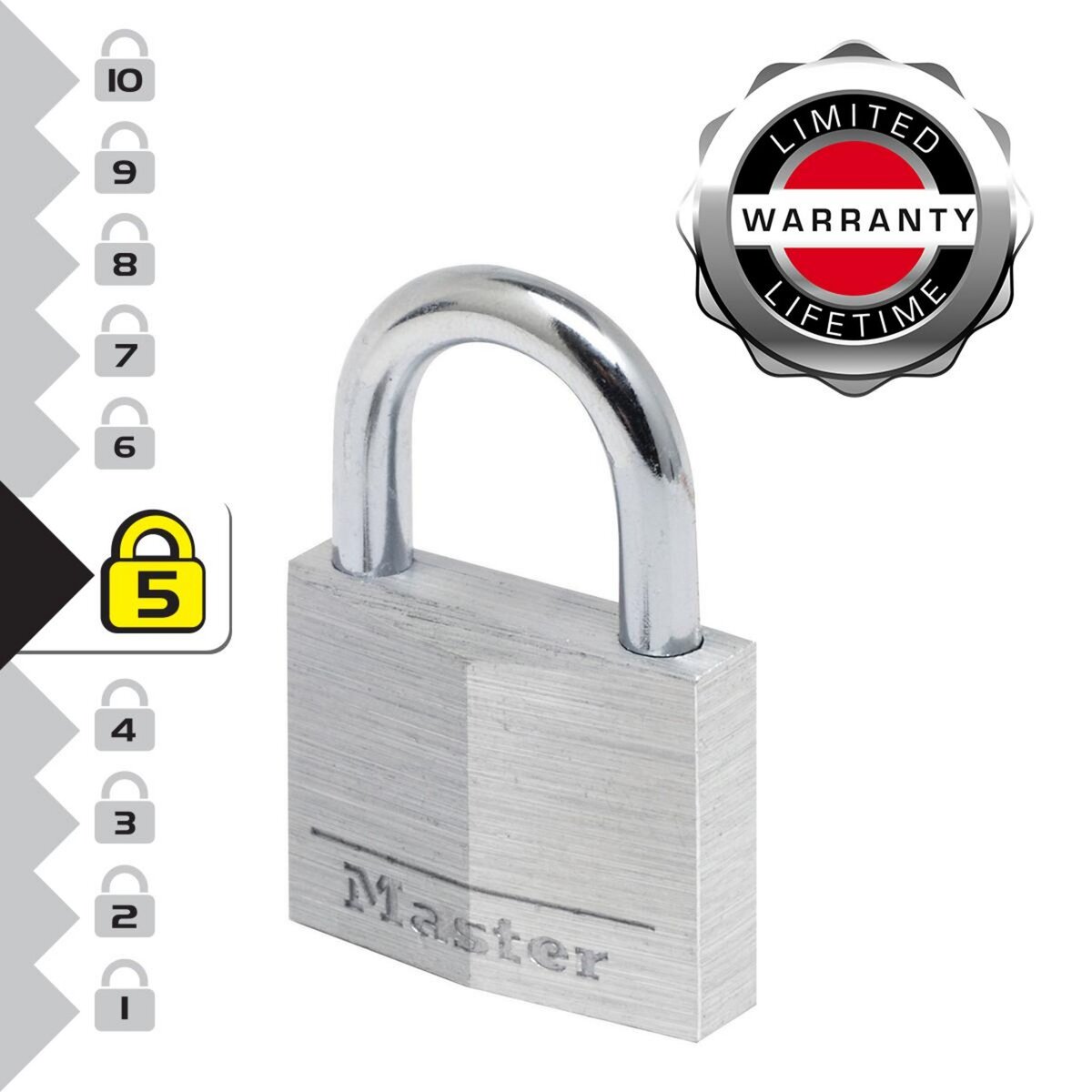 Master lock 9150EURD Cadenas à Clé en Aluminium Massif, Gris, 5 x 6,8 x 1,4 cm
