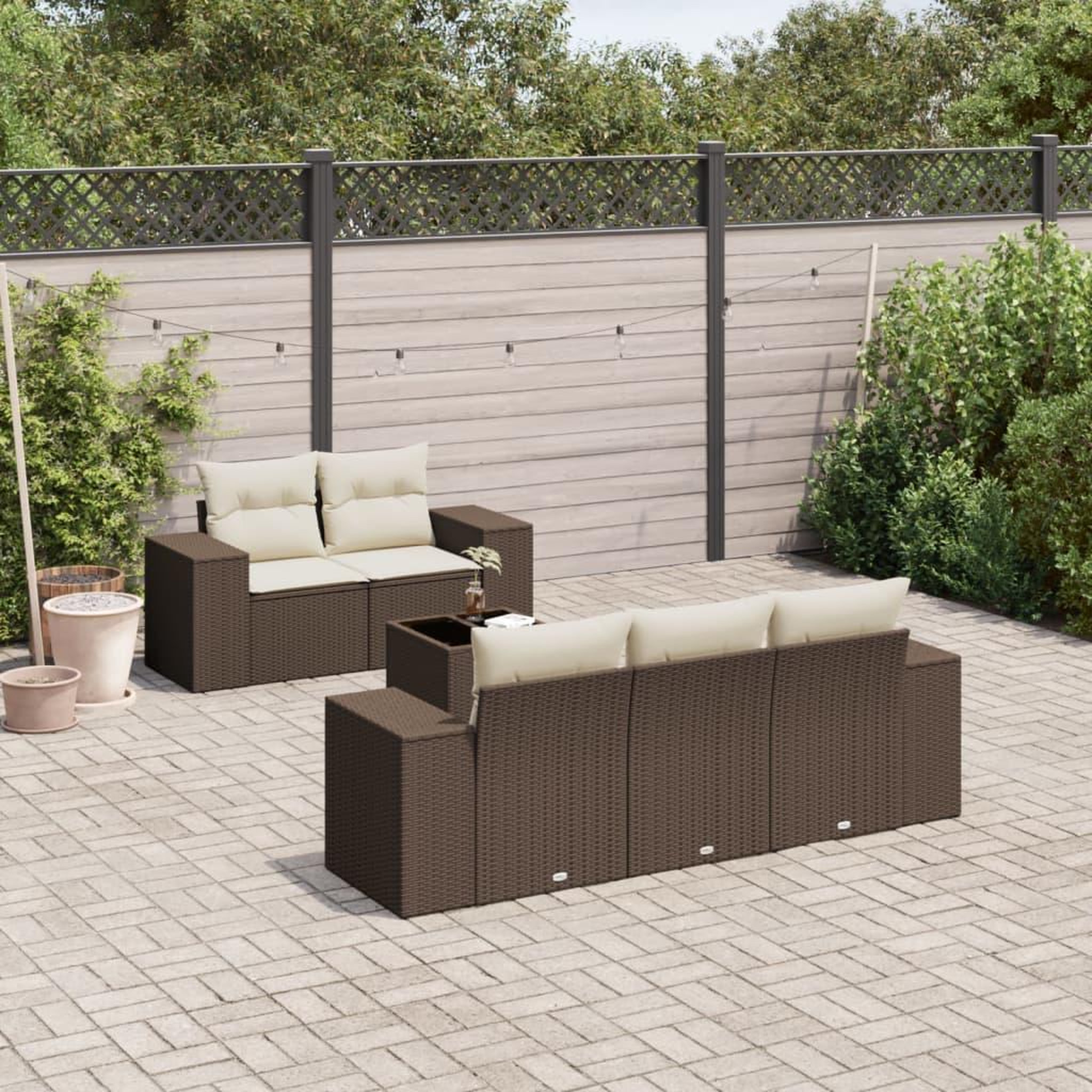 VIDAXL Salon de jardin avec coussins 6 pcs marron resine tressee