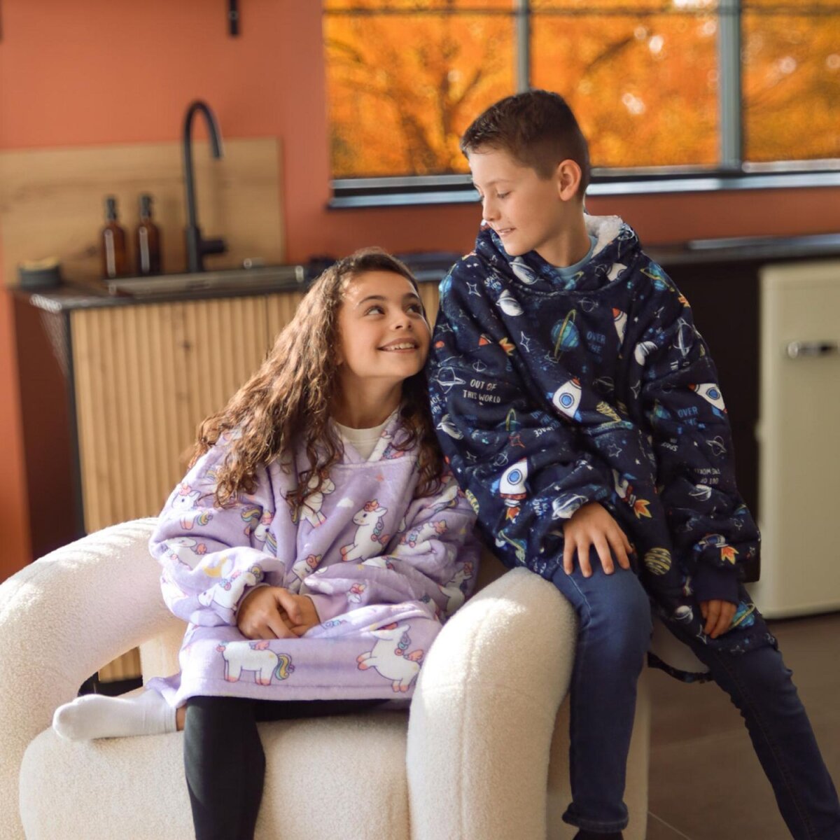 VIVEZEN Sweat à capuche, plaid, couverture, pull - Sherpa et flanelle - Enfant - Licorne