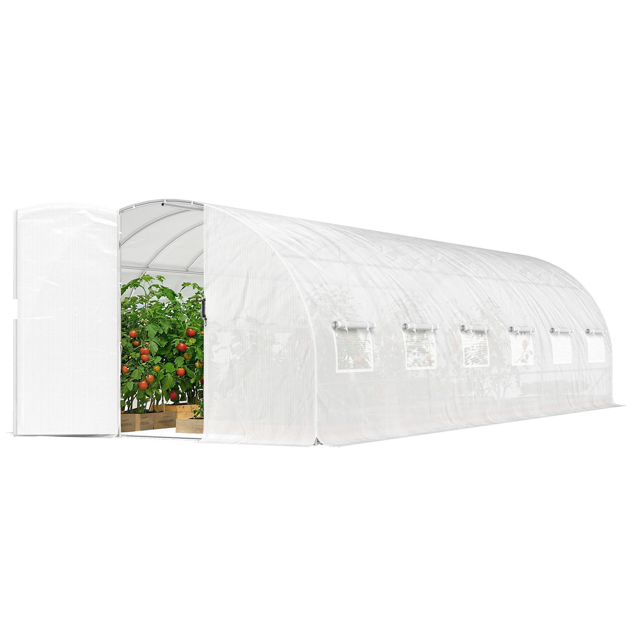 Voir la diapositive 5 : OUTSUNNY Serre tunnel de jardin 24 m² porte 12 fenêtres acier PE blanc