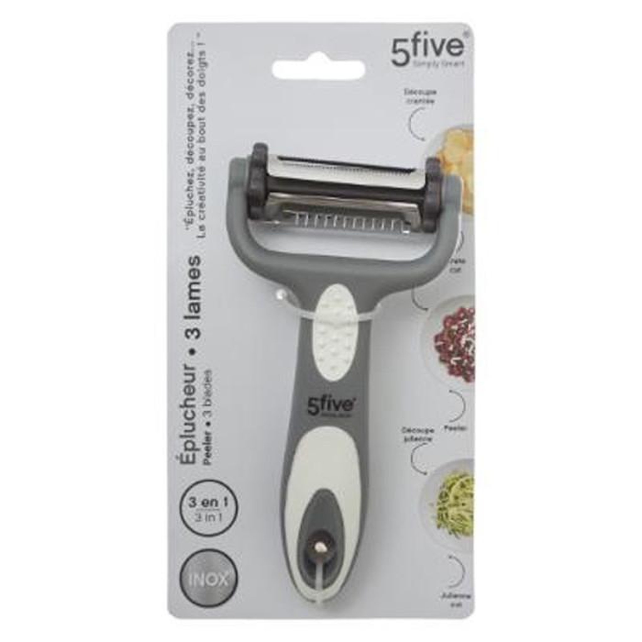 Voir la diapositive 6 : FIVE Éplucheur 3 Lames en Acier  Rasoir  15cm Gris