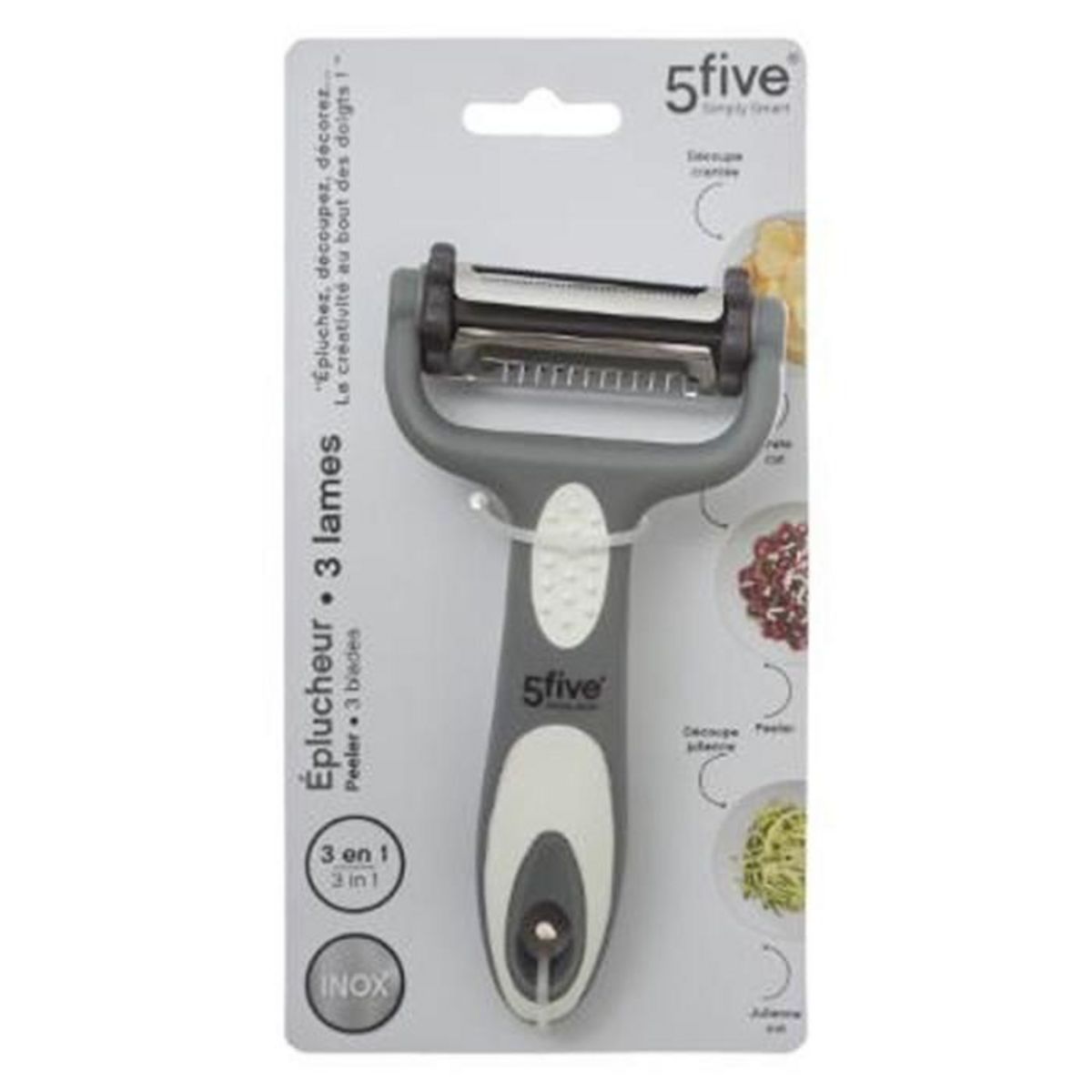 FIVE Éplucheur 3 Lames en Acier  Rasoir  15cm Gris