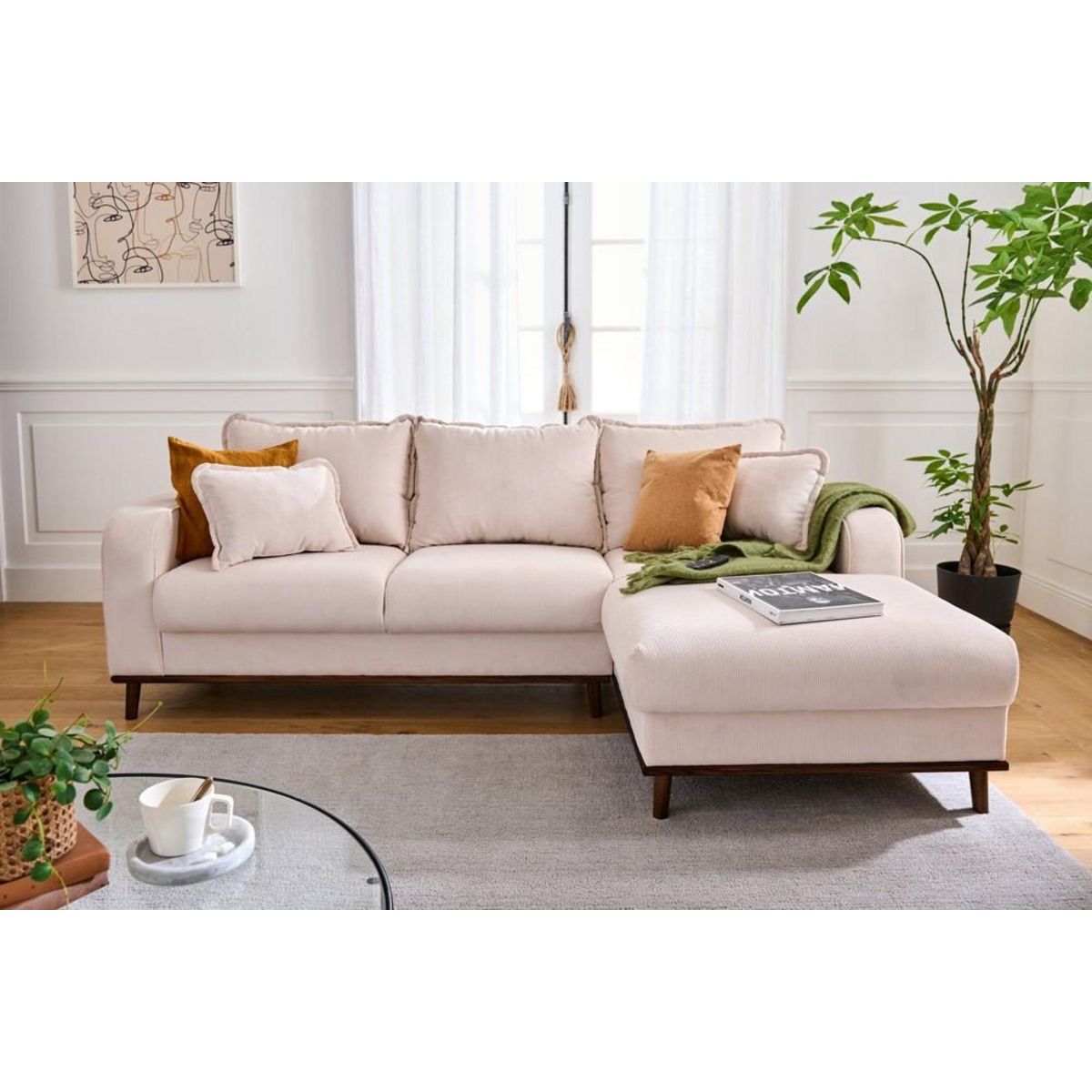 LISA DESIGN Albane - canapé d'angle droit - 4 places - en velours côtelé