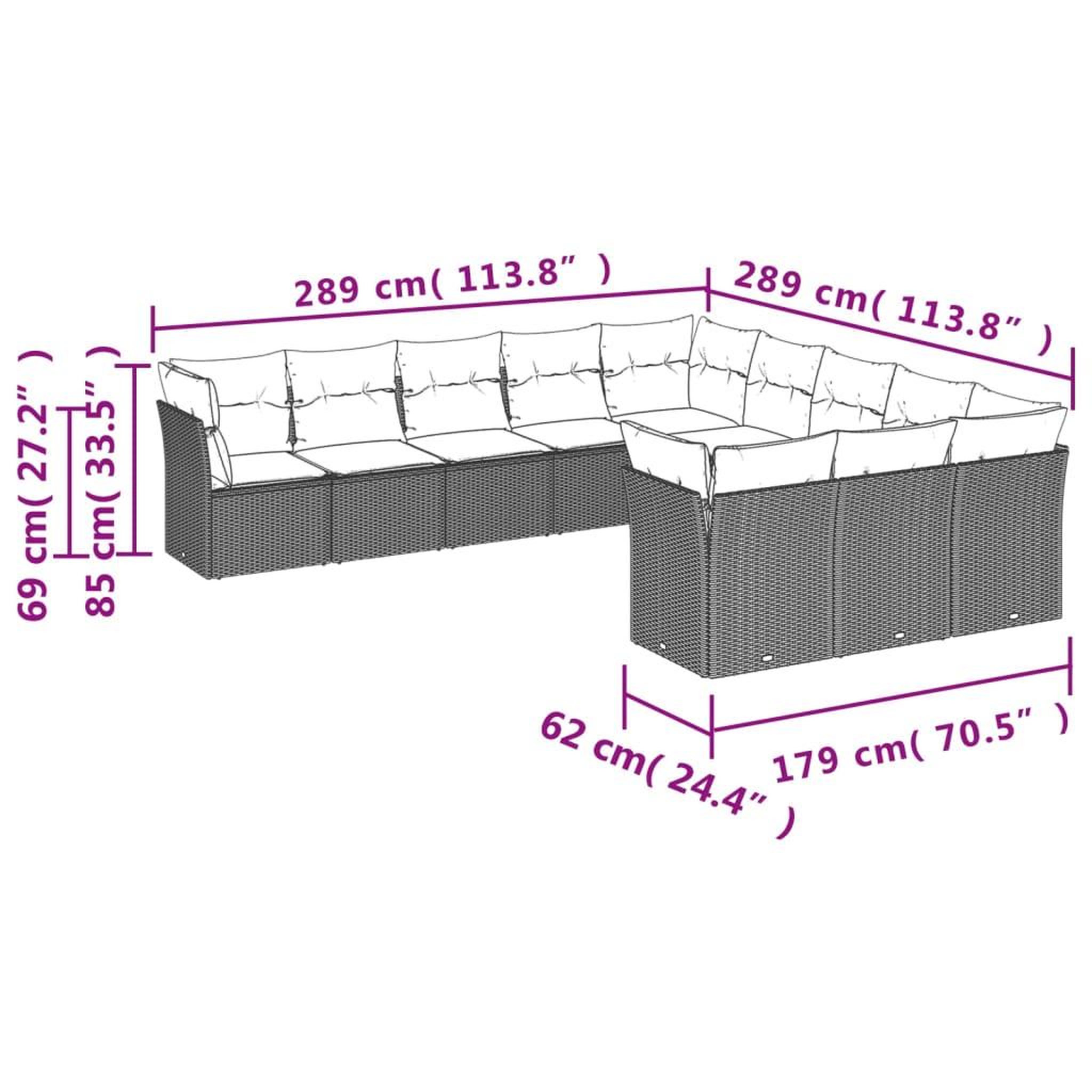 Voir la diapositive 4 : VIDAXL Salon de jardin et coussins 11 pcs marron resine tressee