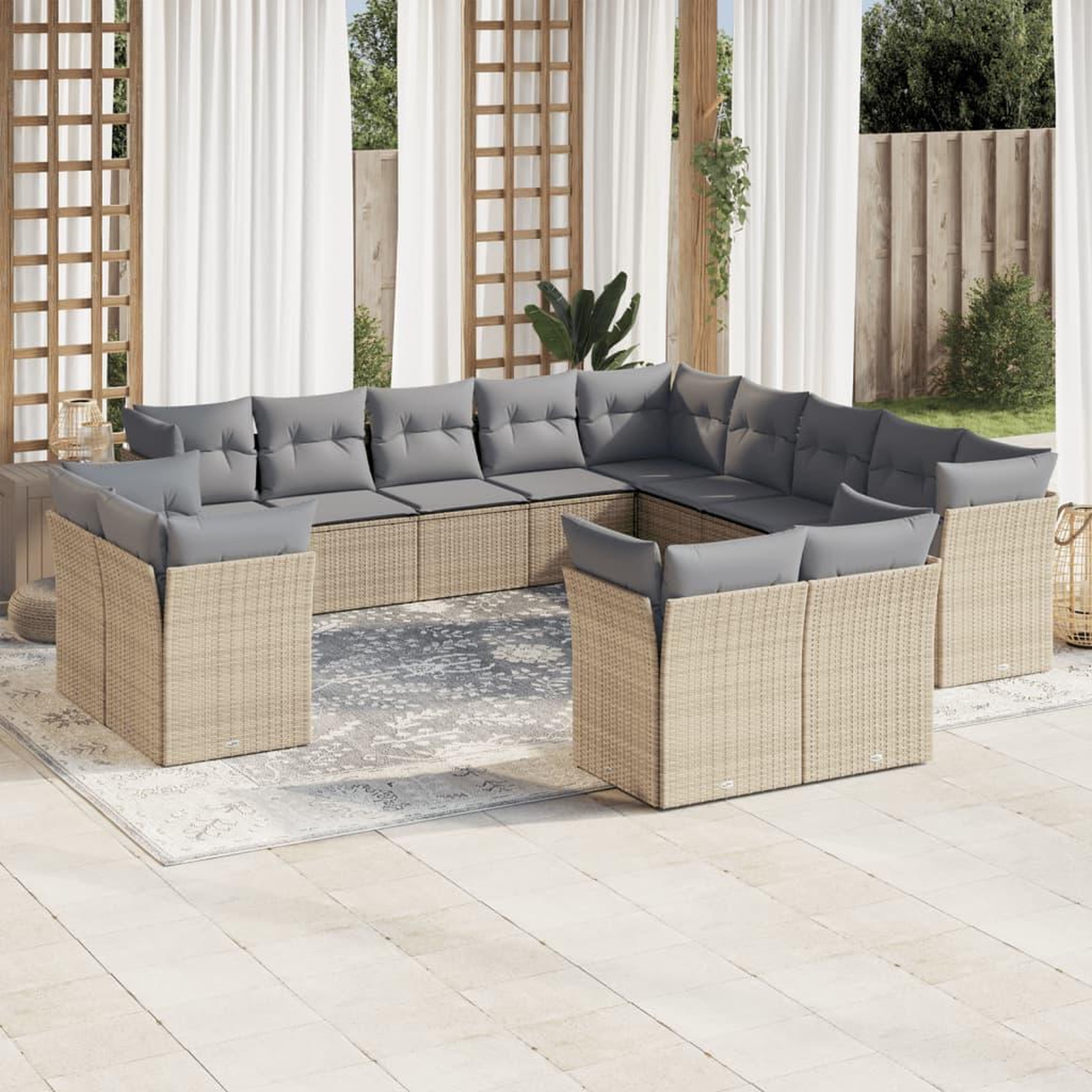 VIDAXL Salon de jardin avec coussins 13 pcs beige resine tressee