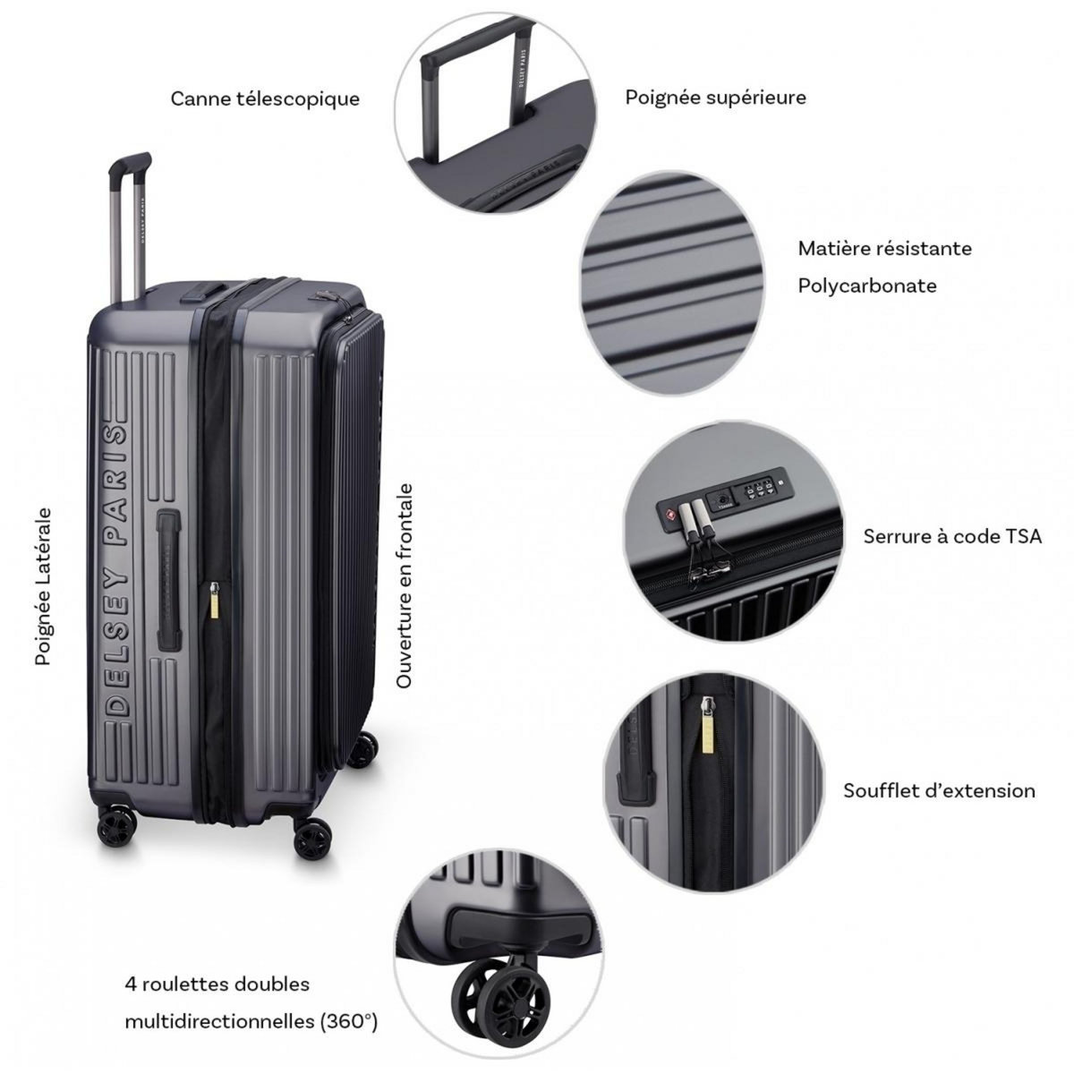 Delsey Grande valise rigide Securitime Zip TSA polycarbonate 76,5cm
