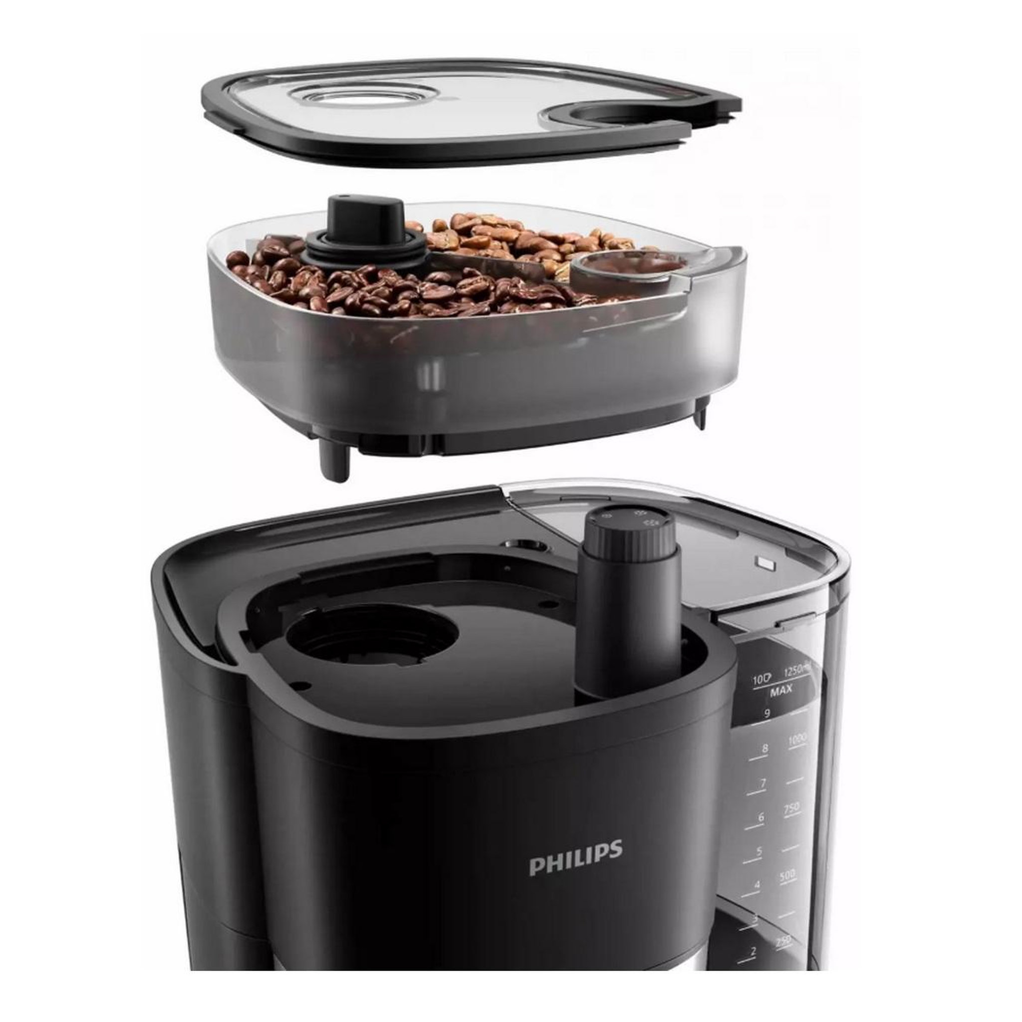 Voir la diapositive 3 : Philips Cafetière filtre avec broyeur intégré 10 tasses 1000w noir - hd7900/01