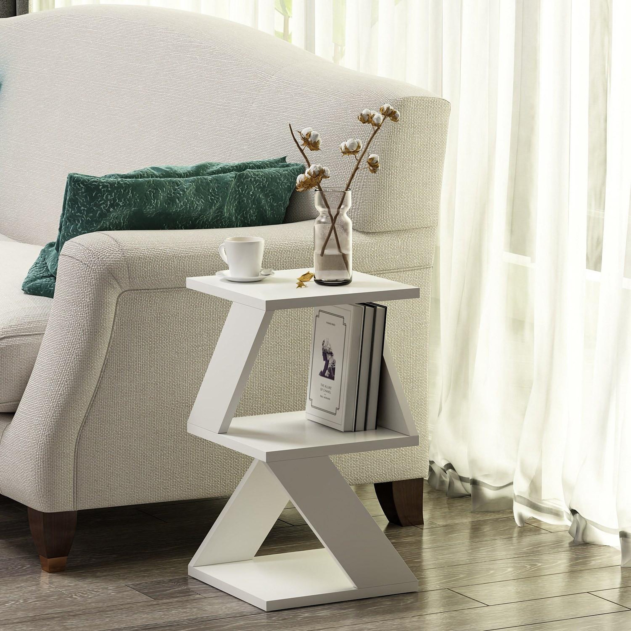 Voir la diapositive 3 : Habitat et Jardin Table d'appoint en bois  albeni  - 30 x 30 x 50 cm - blanc