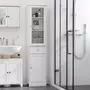 KLEANKIN Meuble colonne de salle de bain placard porte acrylique 2 étagères placard porte 1 étagère tiroir MDF blanc