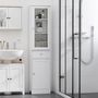 Voir la diapositive 4 : KLEANKIN Meuble colonne de salle de bain placard porte acrylique 2 étagères placard porte 1 étagère tiroir MDF blanc