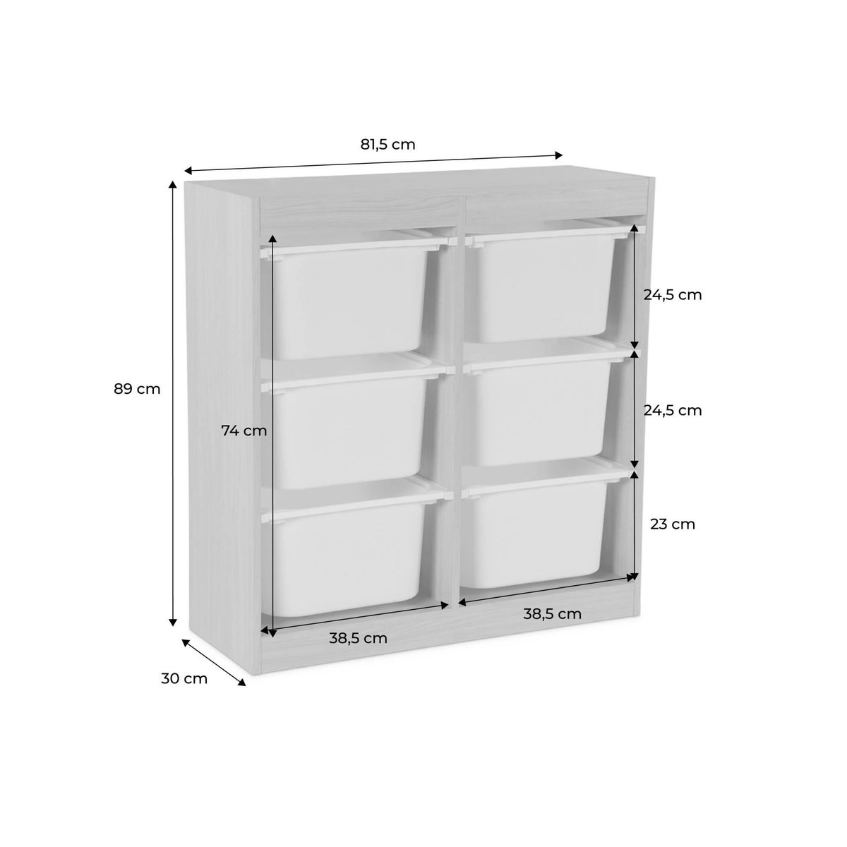 SWEEEK Meuble de rangement enfant. blanc. 6 bacs de rangement en plastique