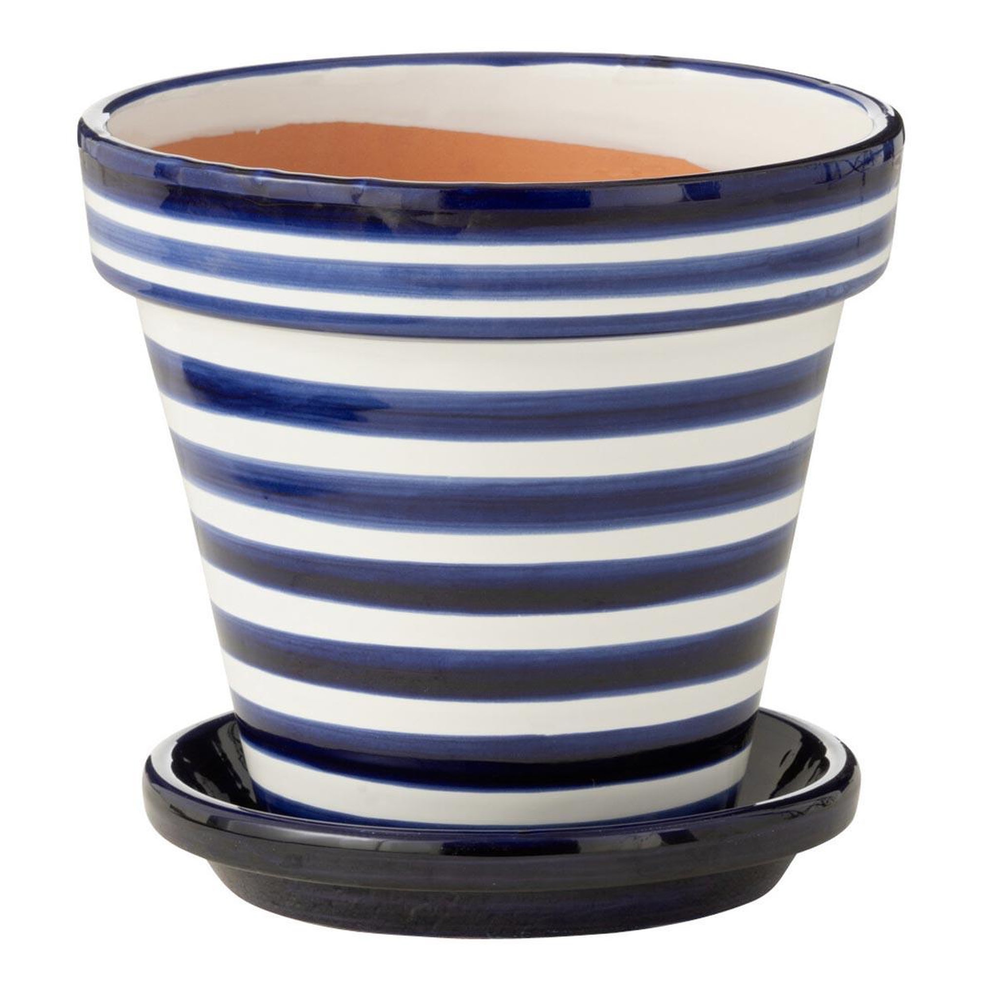 J-LINE Pot avec soucoupe en céramique  granada rayure  27cm bleu cobalt