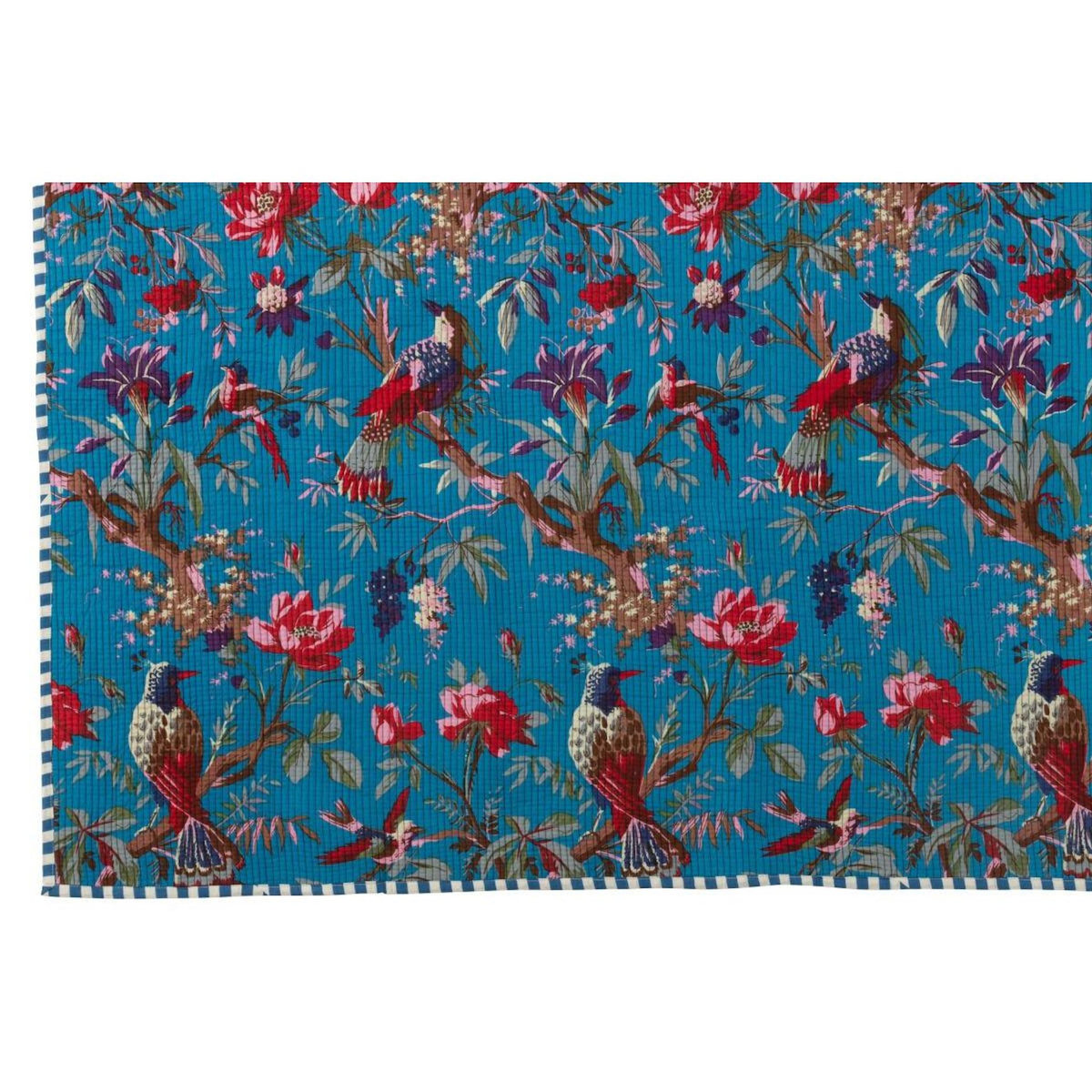 Paris Prix Plaid en Coton  Oiseaux Fleurs  130x180cm Bleu