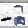 Voir la diapositive 6 : OUTSUNNY Tonnelle de jardin tente pliante barnum pop-up 2 x 2 m 4 parois latérales amovibles 2 fenêtres sac de transport pour camping, festival, plage, jardin bleu