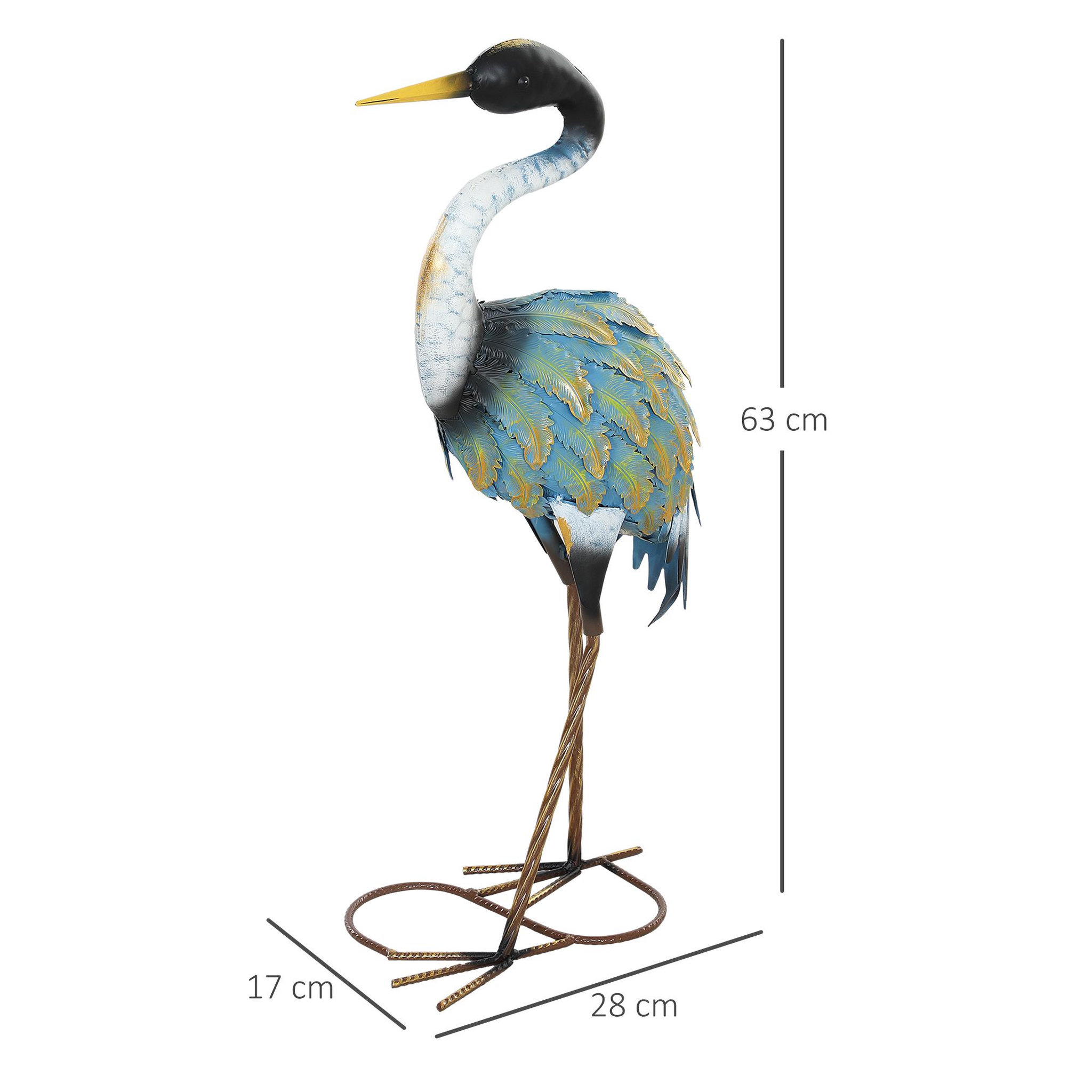 Voir la diapositive 3 : OUTSUNNY Statue de jardin héron H. 63 cm - décoration de jardin - métal bleu doré