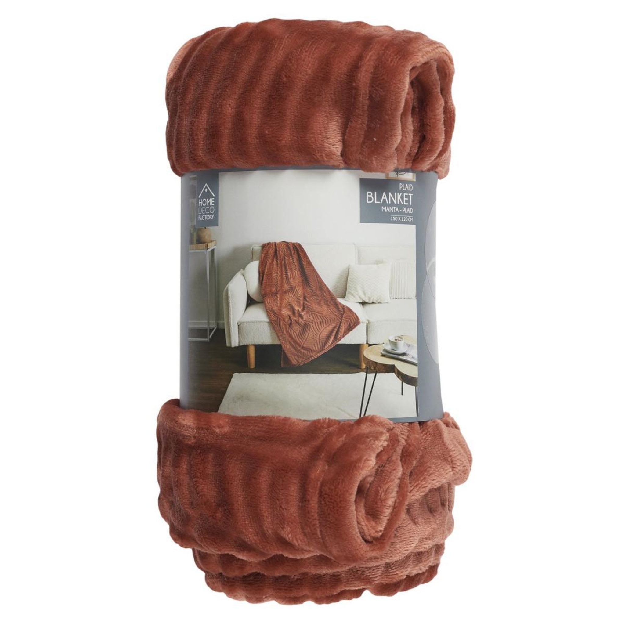 Voir la diapositive 3 : The Home Deco Factory Plaid flanelle embosse  roméo  120x150cm terracotta