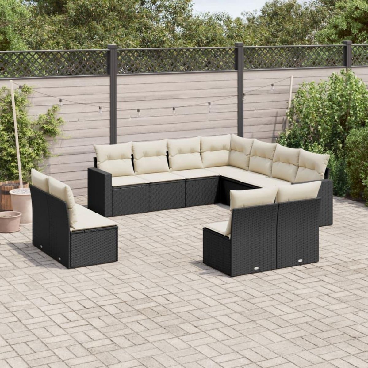 VIDAXL Salon de jardin 11 pcs avec coussins noir resine tressee