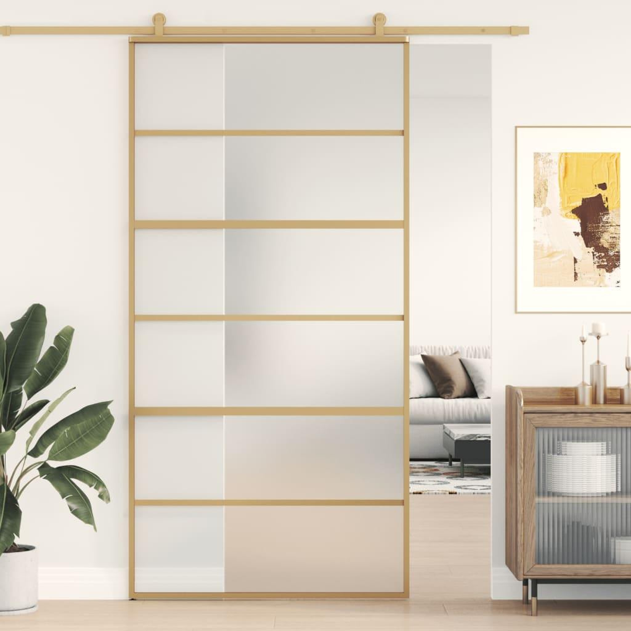 VIDAXL Porte coulissante dore 102,5x205 cm verre ESG depoli aluminium