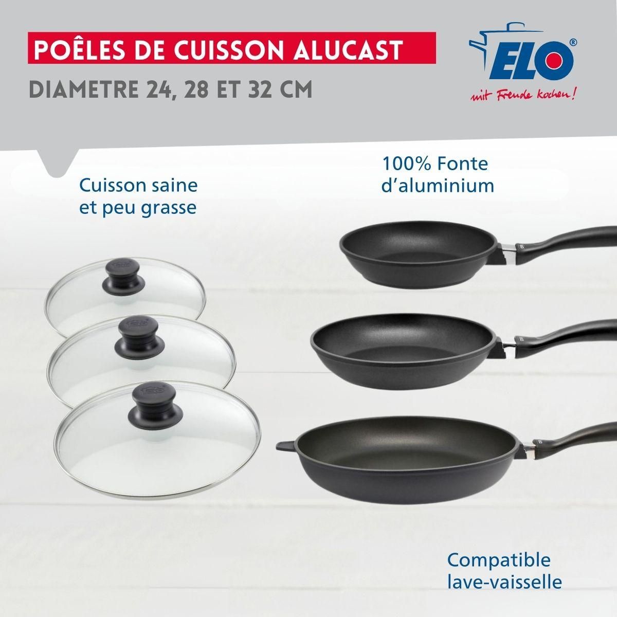 ELO Set de 3 poêles 24 cm 28 cm et 32 cm et couvercles sans PFAS Elo Alucast